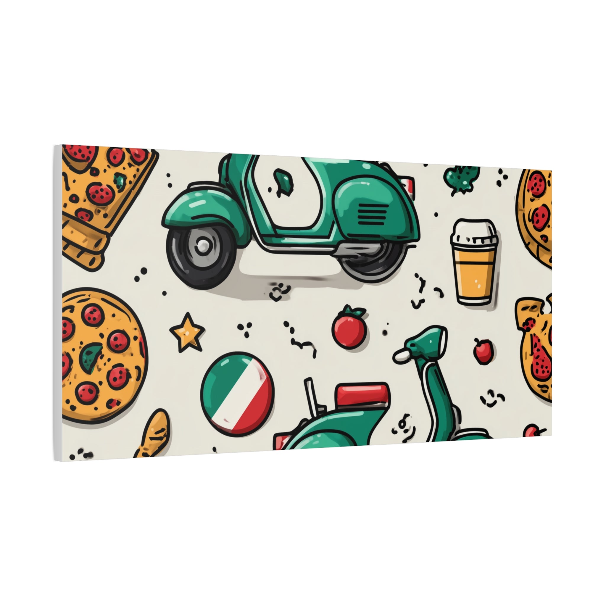 Vibrant Travel Nostalgia Canvas Art, Scooter Decor, Foodie Wall Art, Fun Home Decor, Gift for Adventurers, Kitchen Wall Hanging