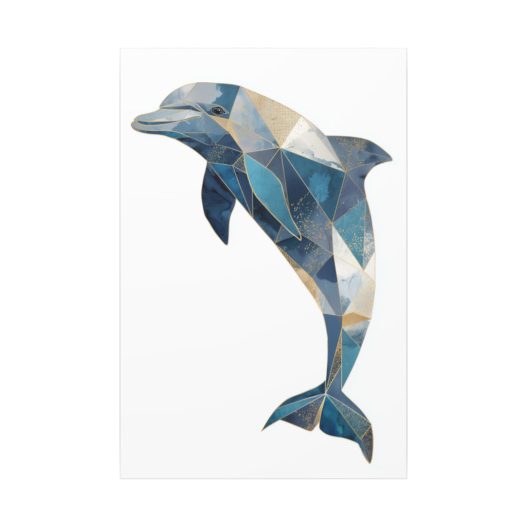 Canvas Print, Geometric Abstract Dolphin Gold Accented Art, High Quality Wall Decor, Nautical Sea Theme, Coastal Home Decor, Ocean Animal