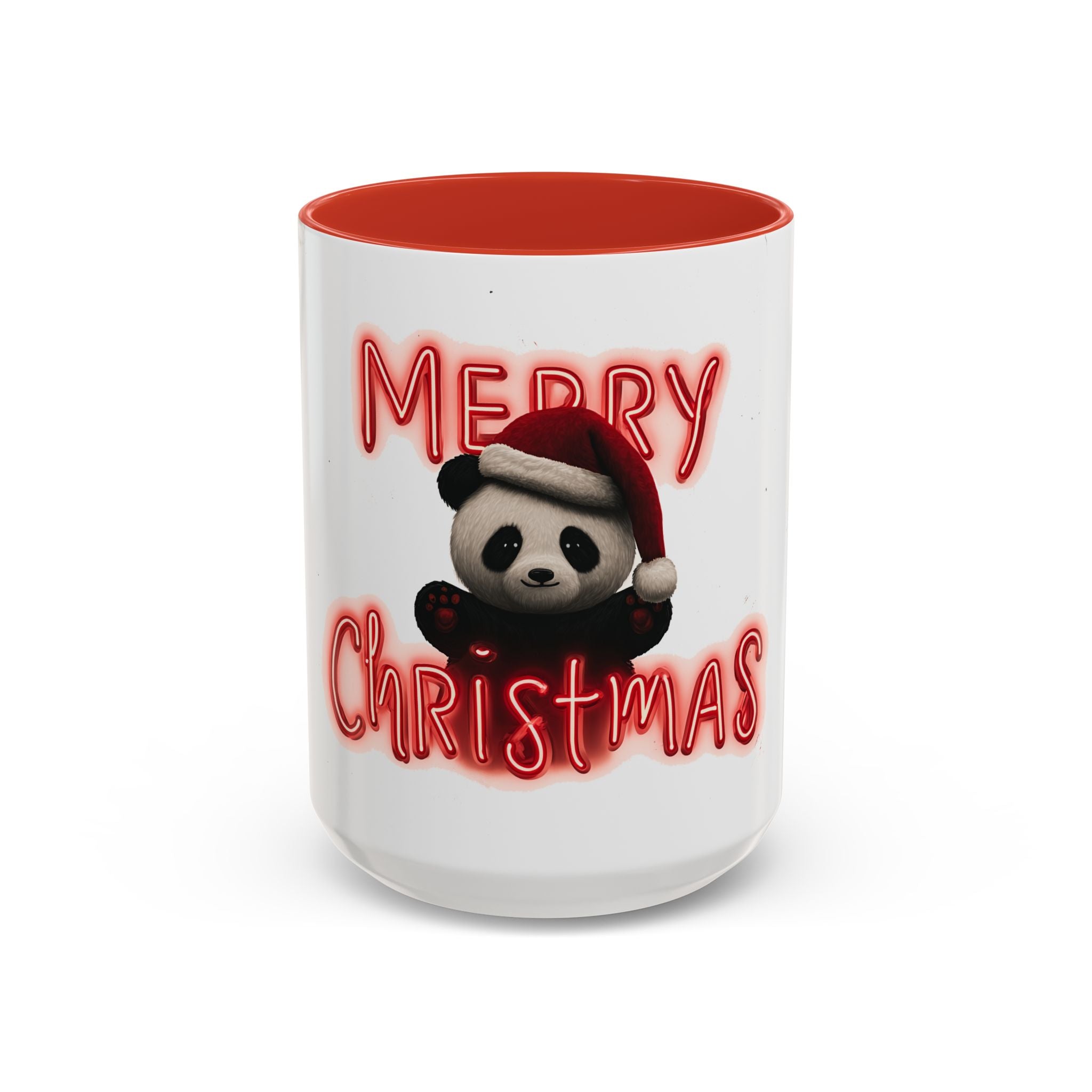 Holiday Panda Cheer: Festive Cartoon Christmas Graphic, Neon Typography Design, Cute Animal Illustration