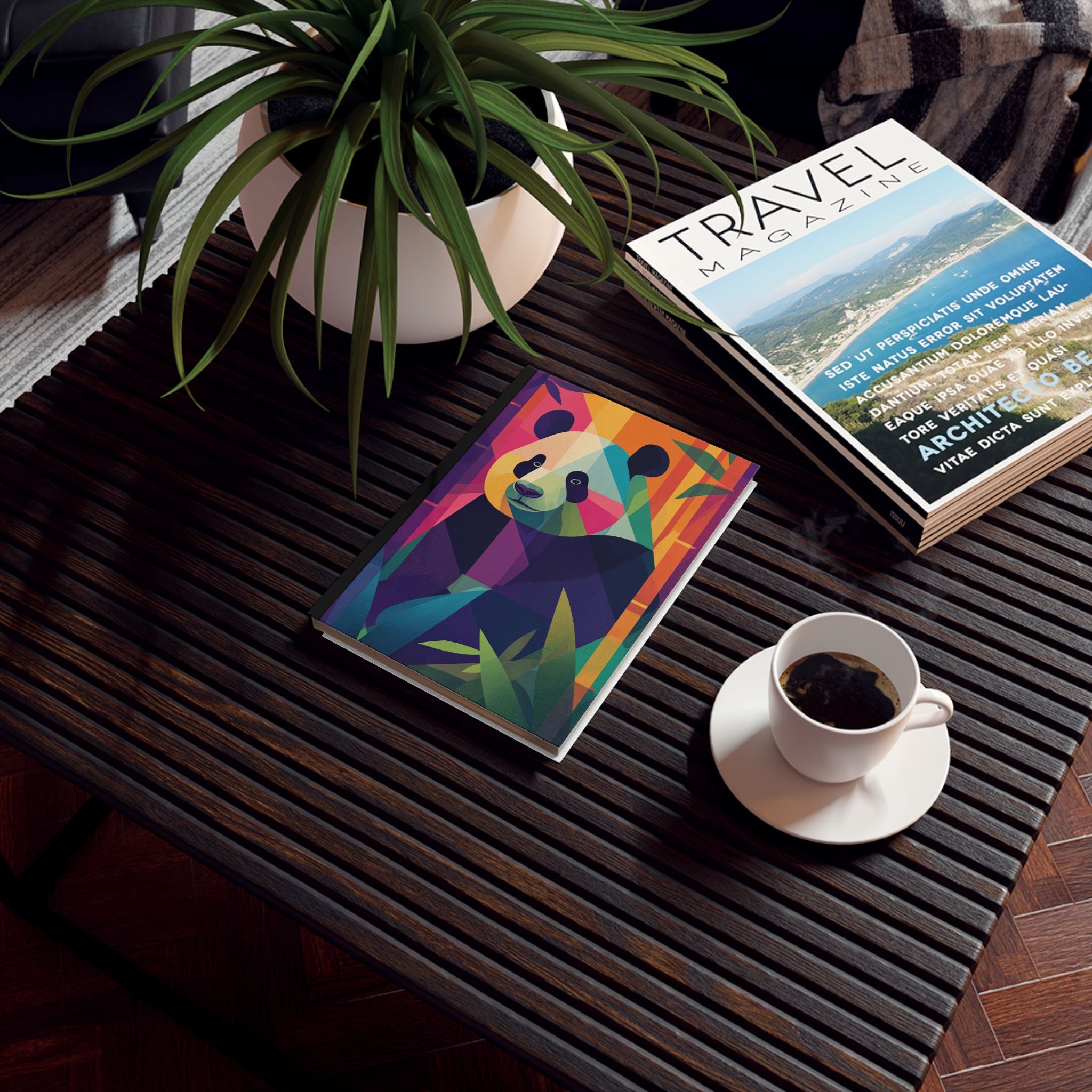 Personalized Journal    |  Chromatic Panda: Geometric Cubist Portrait, Kaleidoscopic Wildlife Art, Contemporary Color Prism