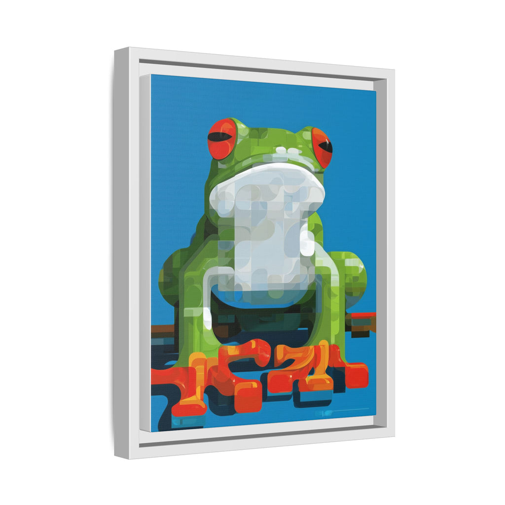 Pixel Frog Framed Print : Geometric Digital Art, Mosaic Amphibian Portrait   |  Personalized & Custom Orders Available