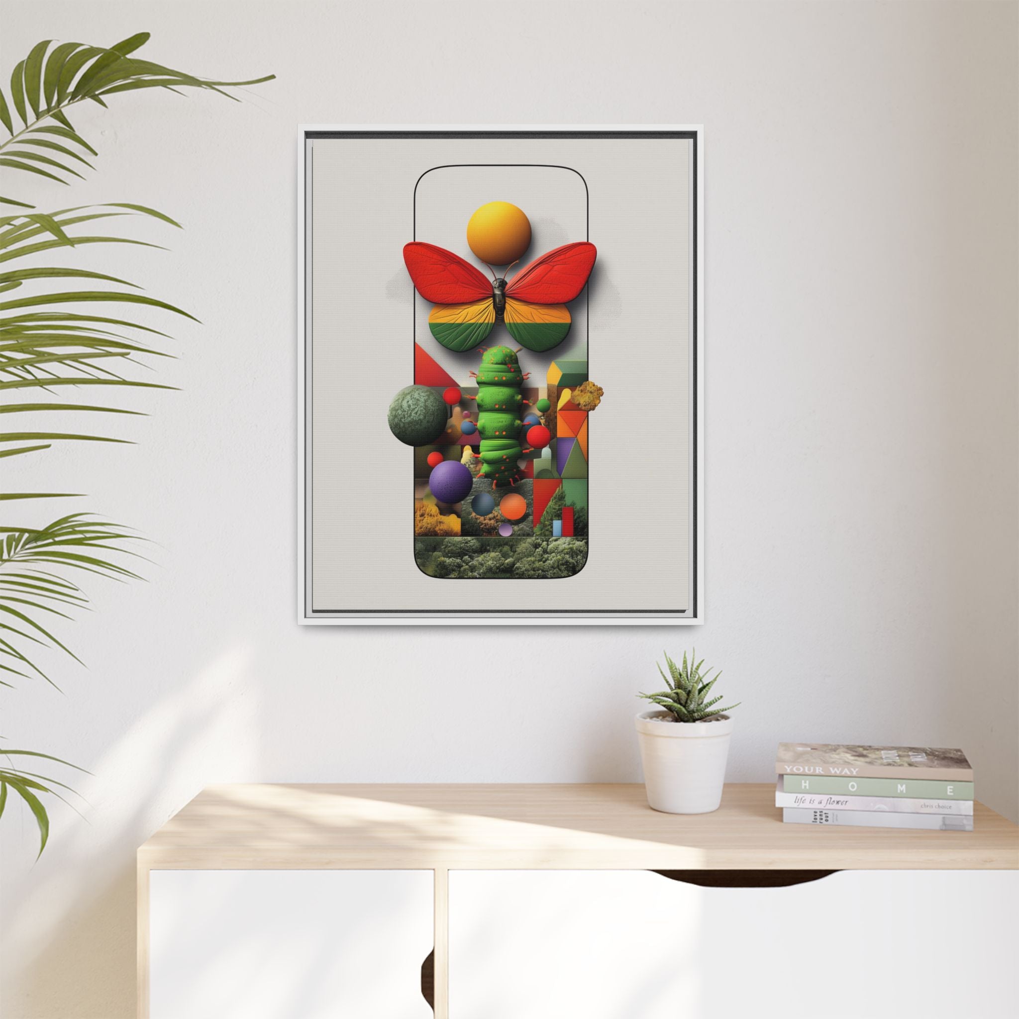 Metamorphosis Framed Print : Geometric Nature Transformation, Vibrant Butterfly Composition   |  Personalized & Custom Orders Available