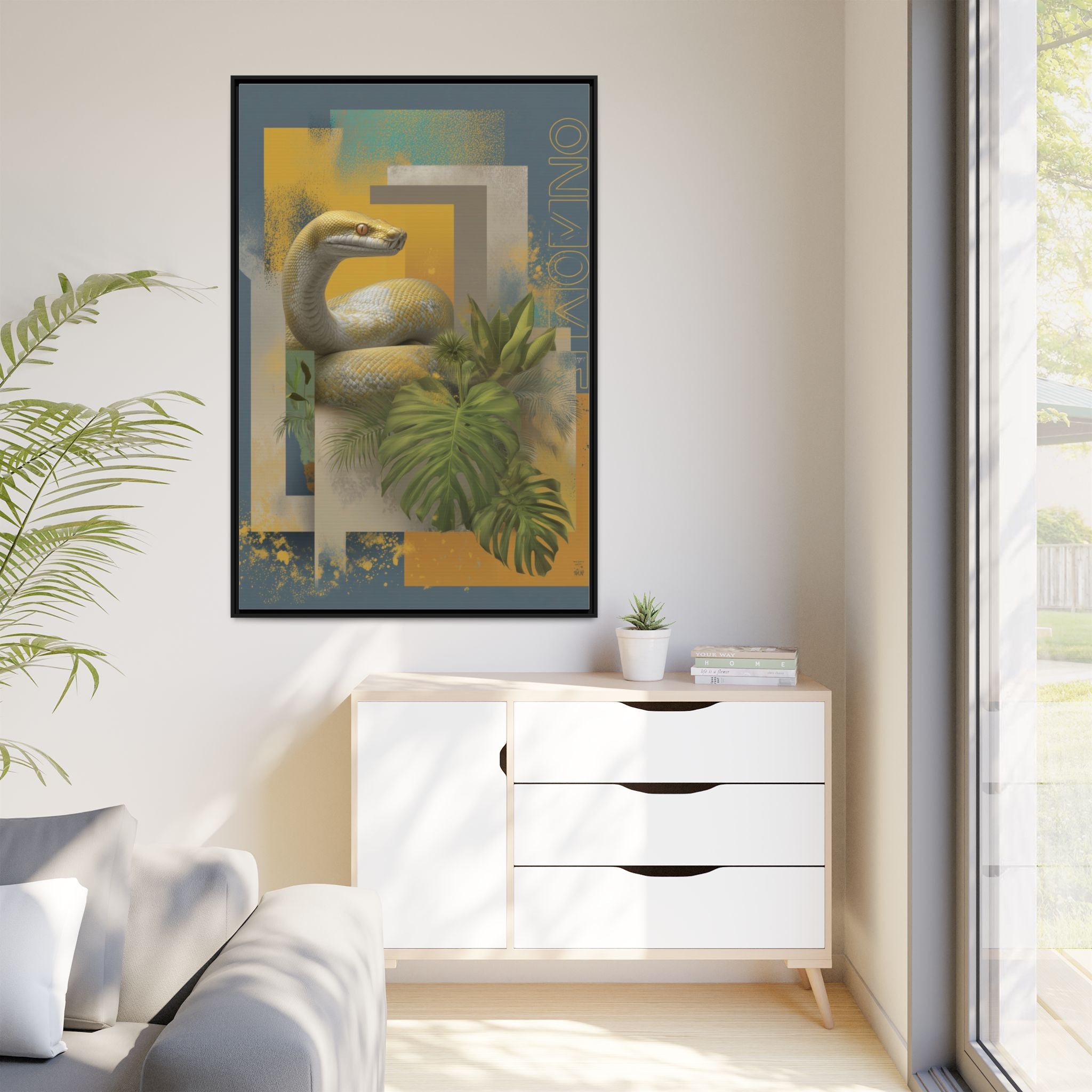 Serpent in Geometry: Tropical Albino Snake Portrait, Modern Botanical Illustration   |    Custom Orders Available