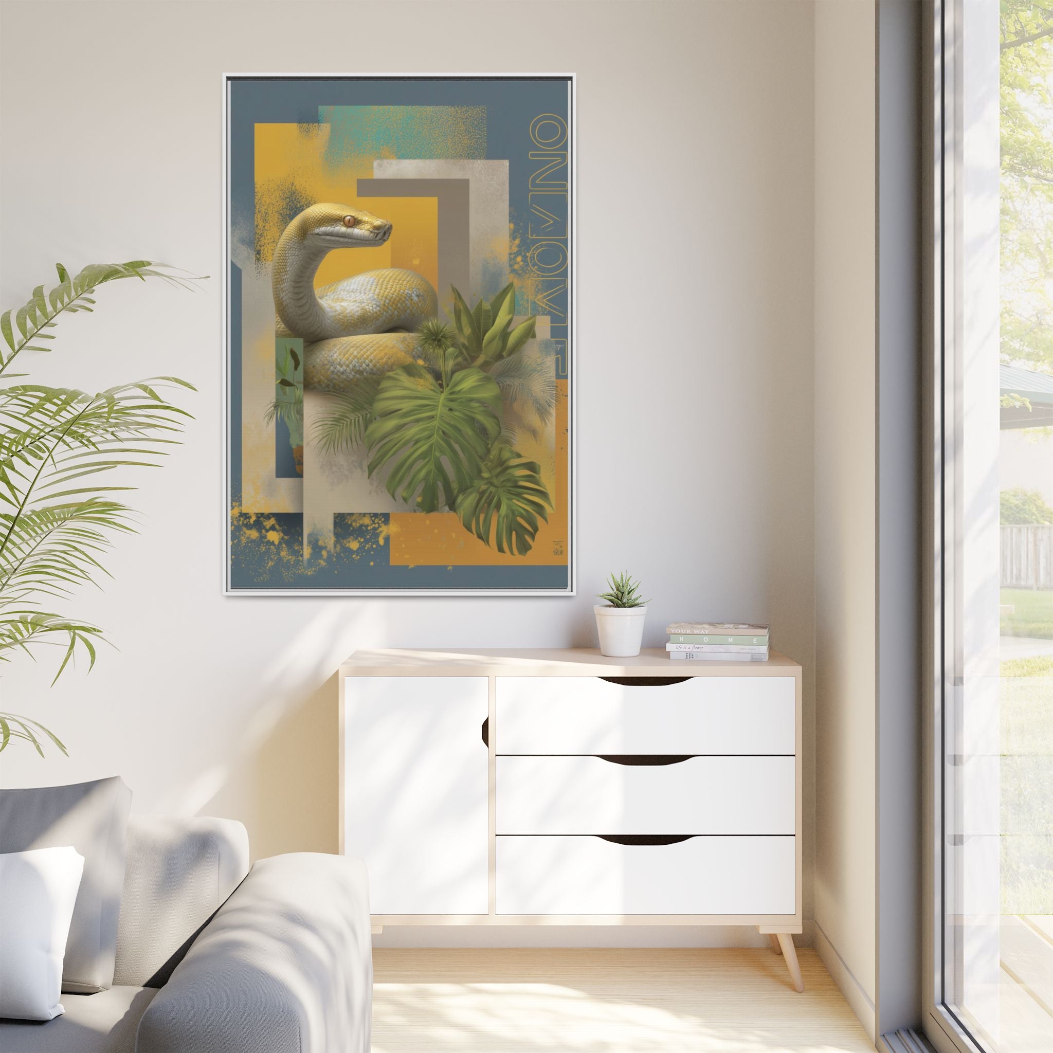 Serpent in Geometry: Tropical Albino Snake Portrait, Modern Botanical Illustration   |    Custom Orders Available