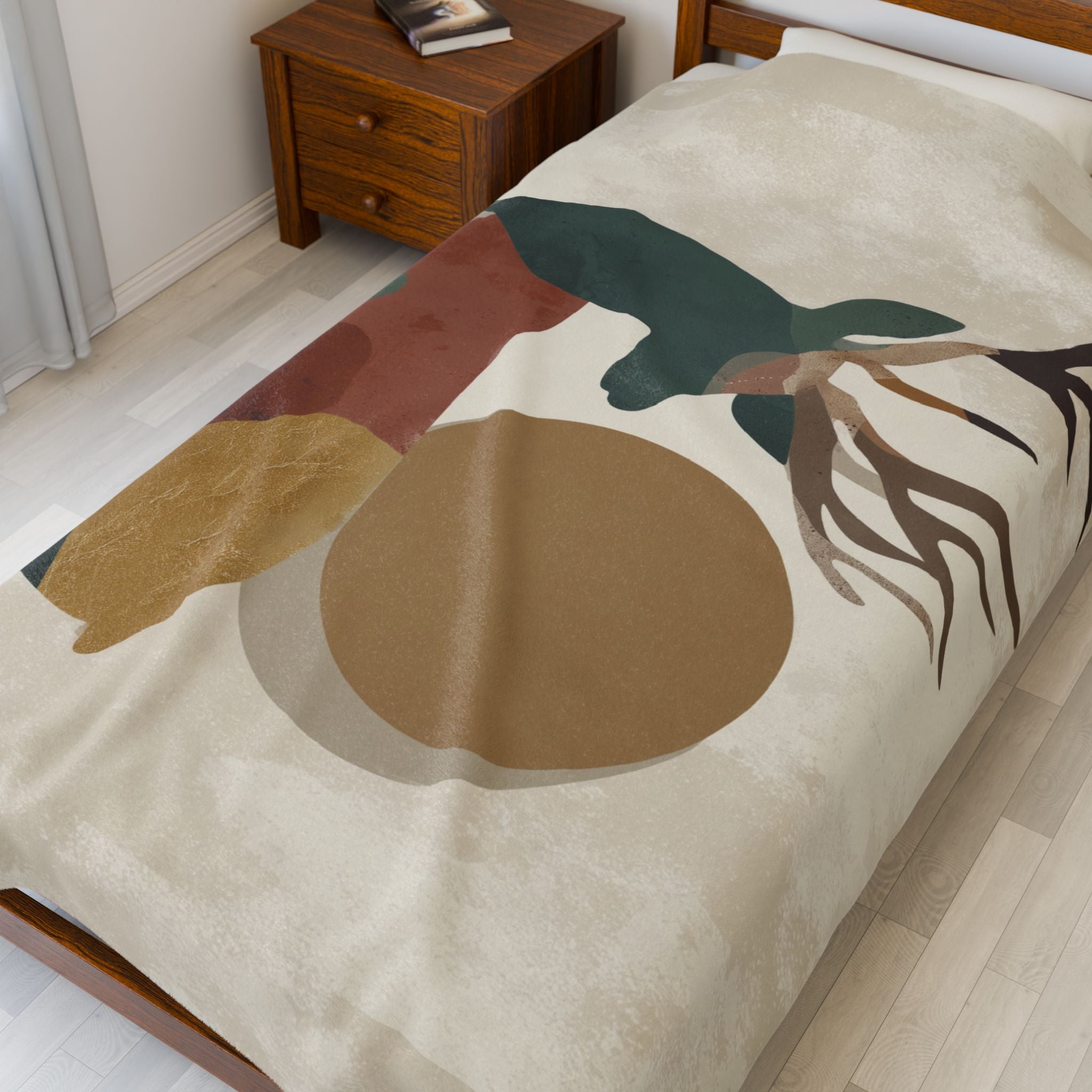 Plush Blanket, Geometric Earthen Toned Deer, Modern Decor, Cozy Home Accent, Gift for Nature Lover, Holiday Christmas Throw, Warm Fleece