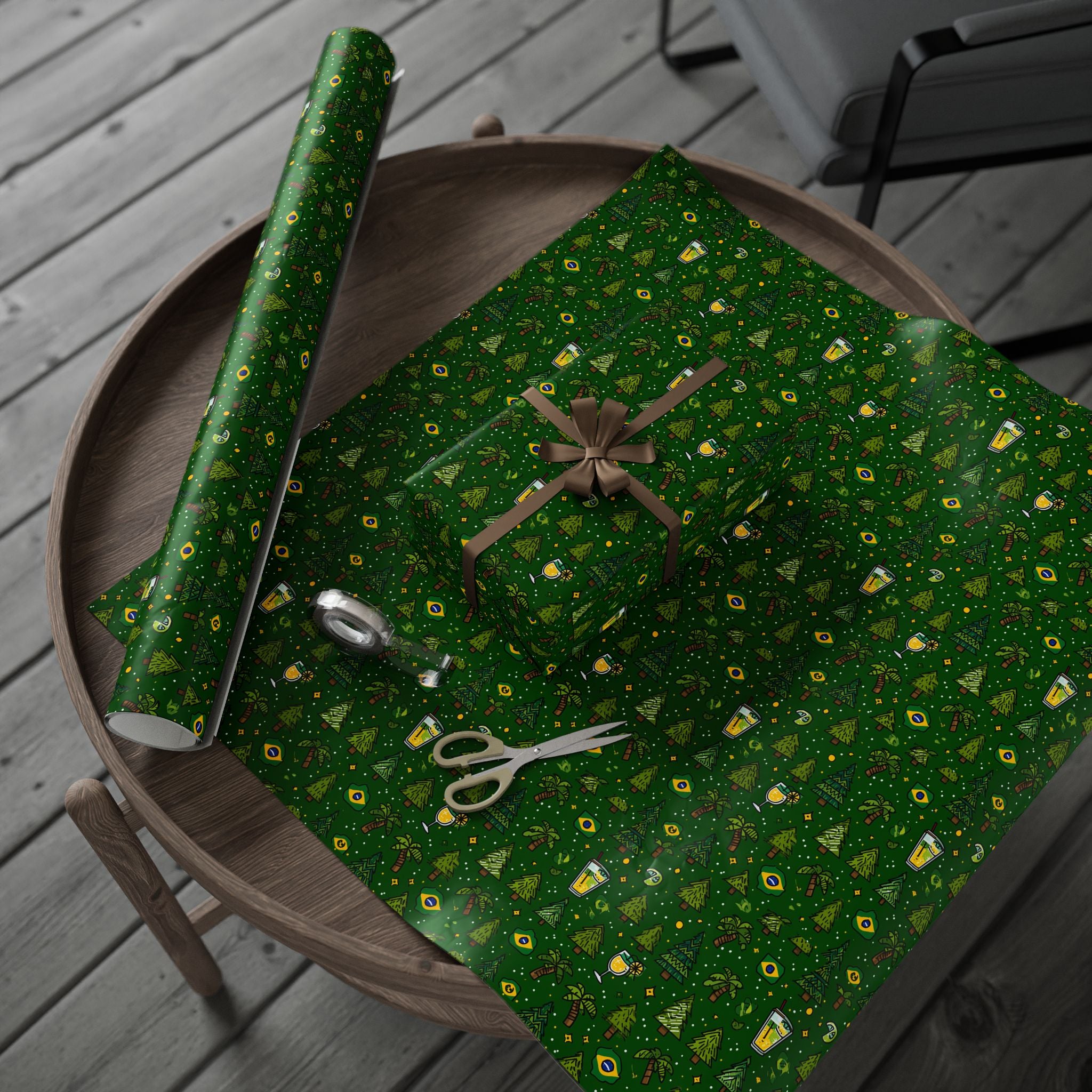 Brazillian Brazil Wrapping Paper Roll — Festive Green Holiday Gift Wrap