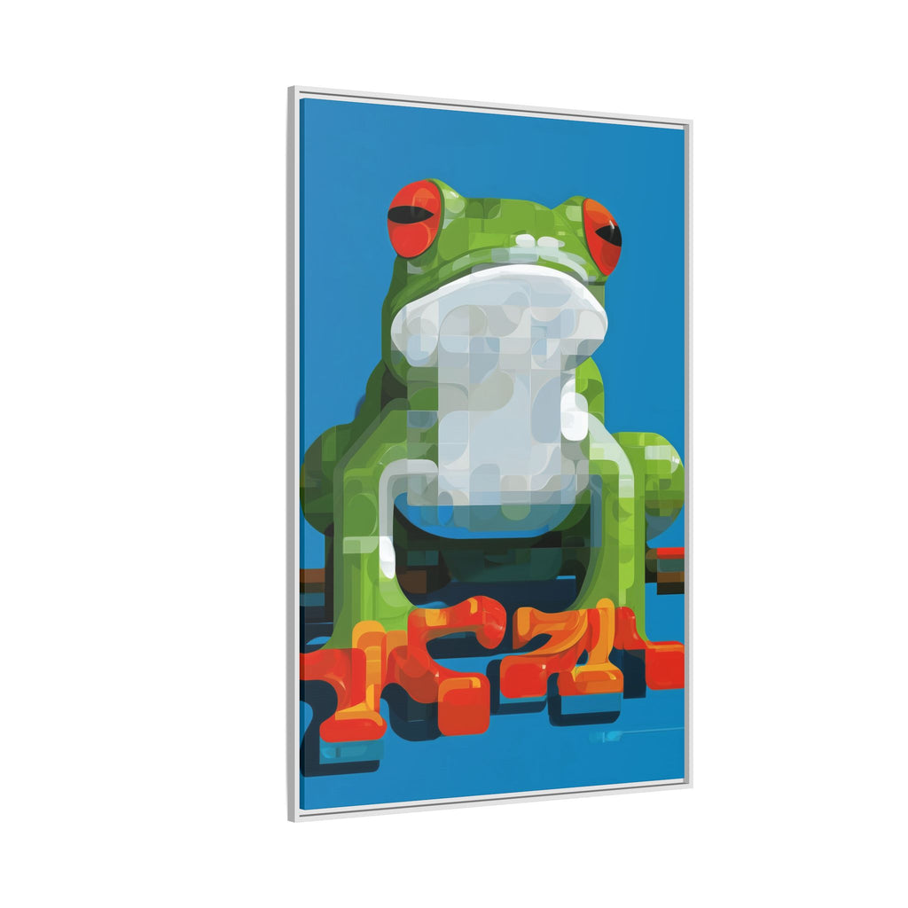 Pixel Frog Framed Print : Geometric Digital Art, Mosaic Amphibian Portrait   |  Personalized & Custom Orders Available