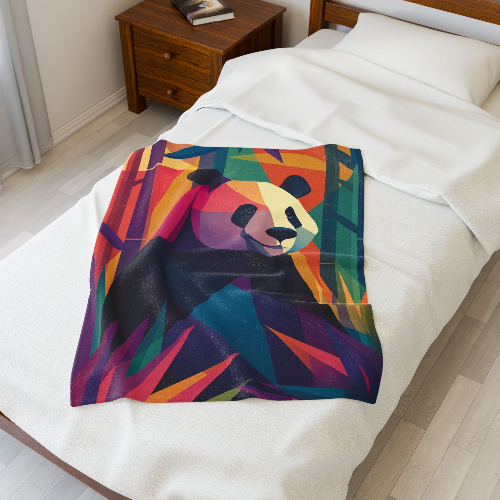Geometric Panda Plush Blanket: Abstract, Digital Art Illustration, Colorful Wildlife Interpretation   |  Personalized & Custom