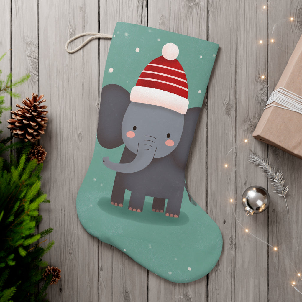 Whimsical Elephant Christmas Stocking, Cute Holiday Decor, Kids Room, Festive Gift, Christmas Decoration