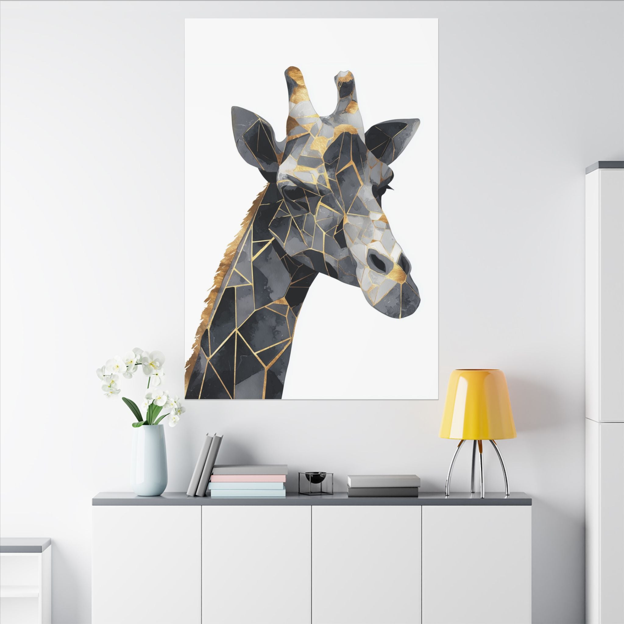 Fractured Majesty: Geometric Giraffe Portrait, Metallic Mosaic Art, Modern Animal Abstract Design   |  Personalized & Custom Orders