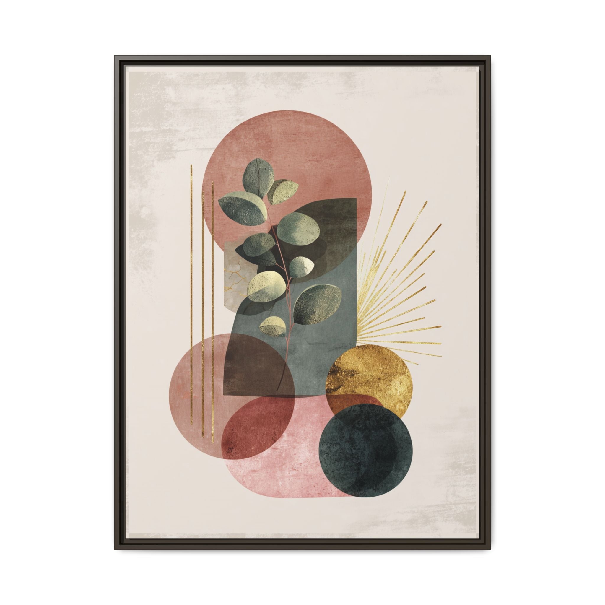 Botanical Geometric Symphony: Eucalyptus Harmony, Metallic Intersections, Modern Earth Tones   |   Custom Orders Accepted