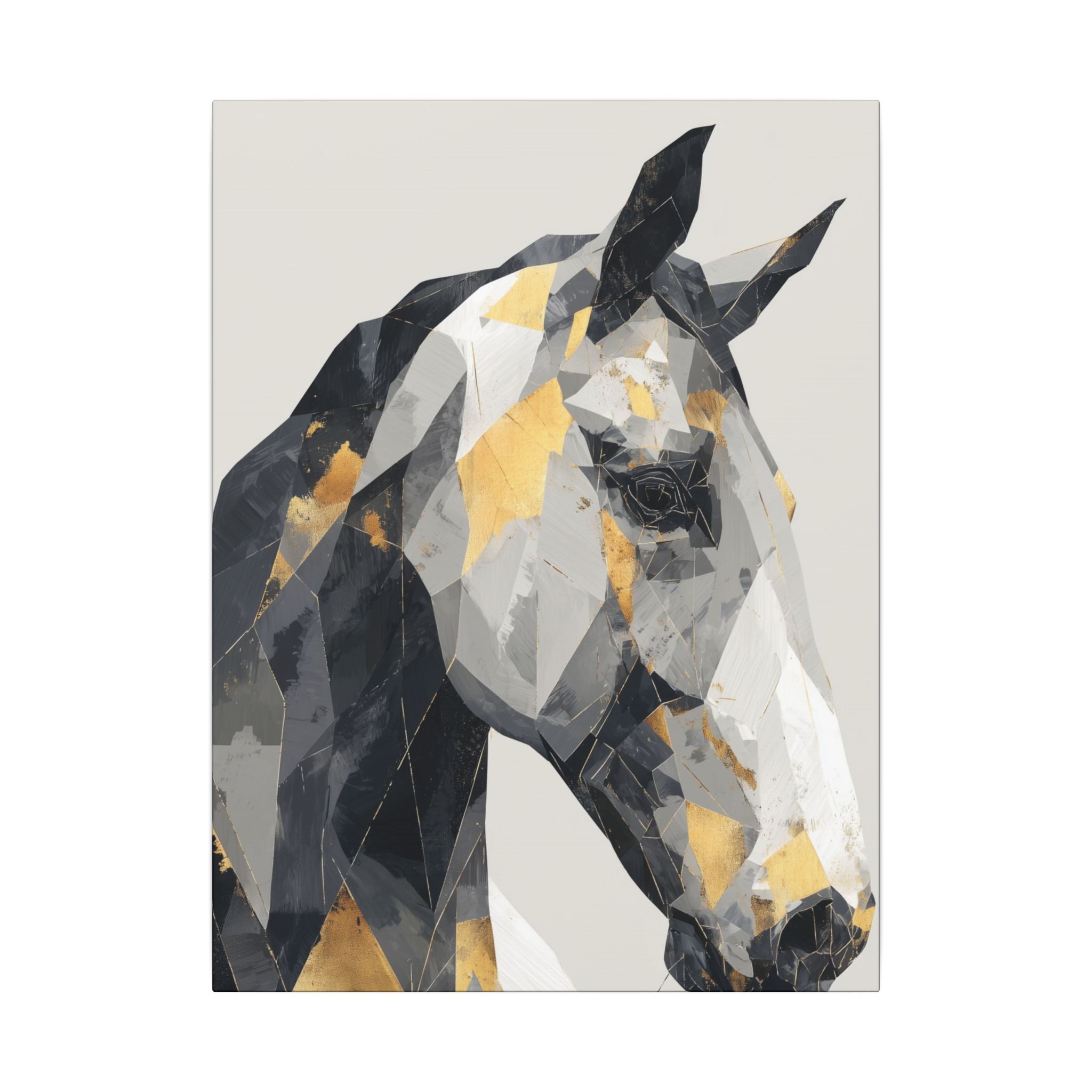 Fractal Equine: Geometric Horse Design, Cubist Digital Art, Black and Gold Abstract Portrait   |  Personalized & Custom Orders Available
