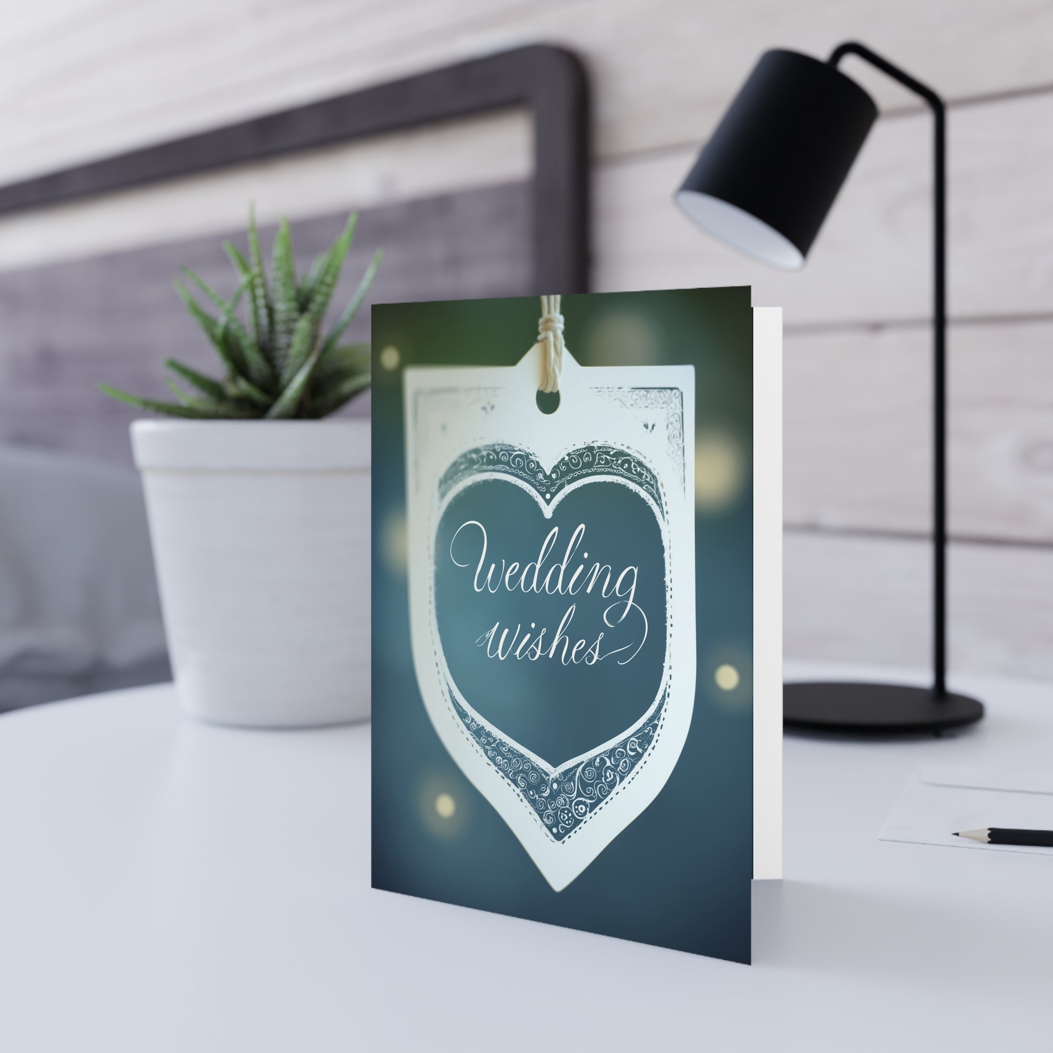 Wedding Wishes Greeting Card — Elegant Heart Tag Design