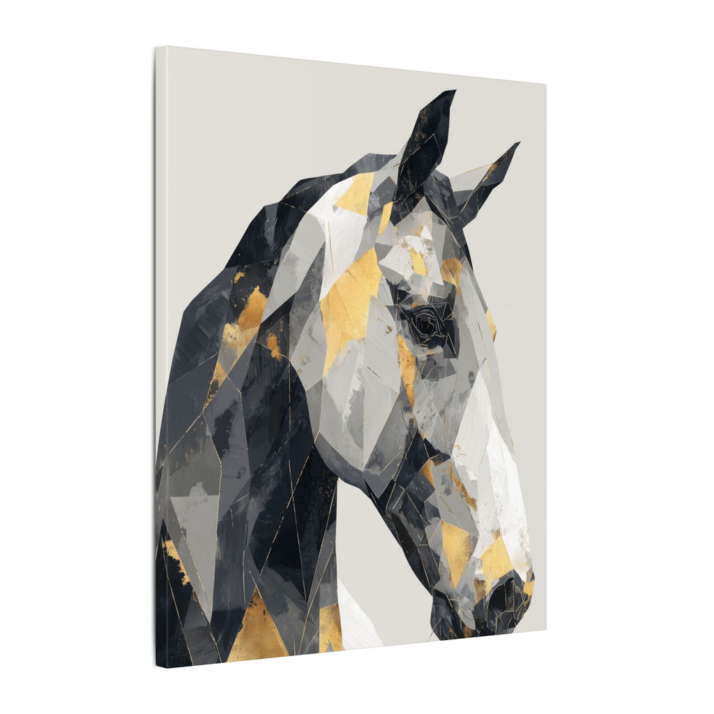Fractal Equine: Geometric Horse Design, Cubist Digital Art, Black and Gold Abstract Portrait   |  Personalized & Custom Orders Available