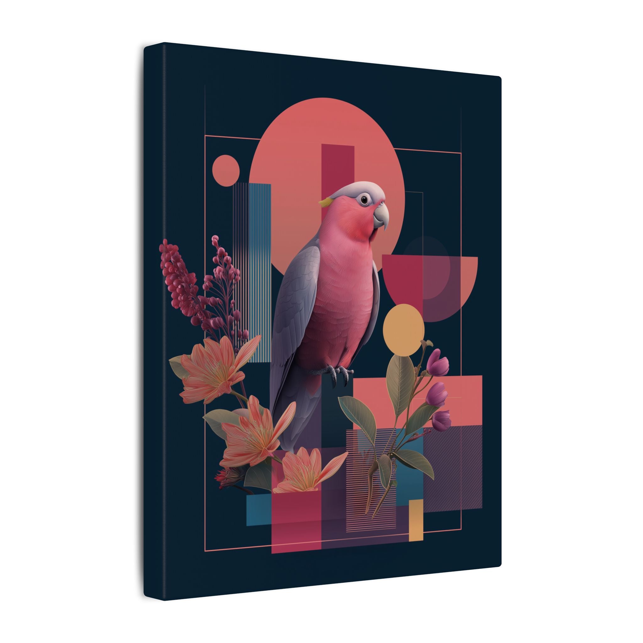 Geometric Parrot Symphony: Digital Neo-Retro Illustration, Abstract Avian Design   |    Custom Orders Available
