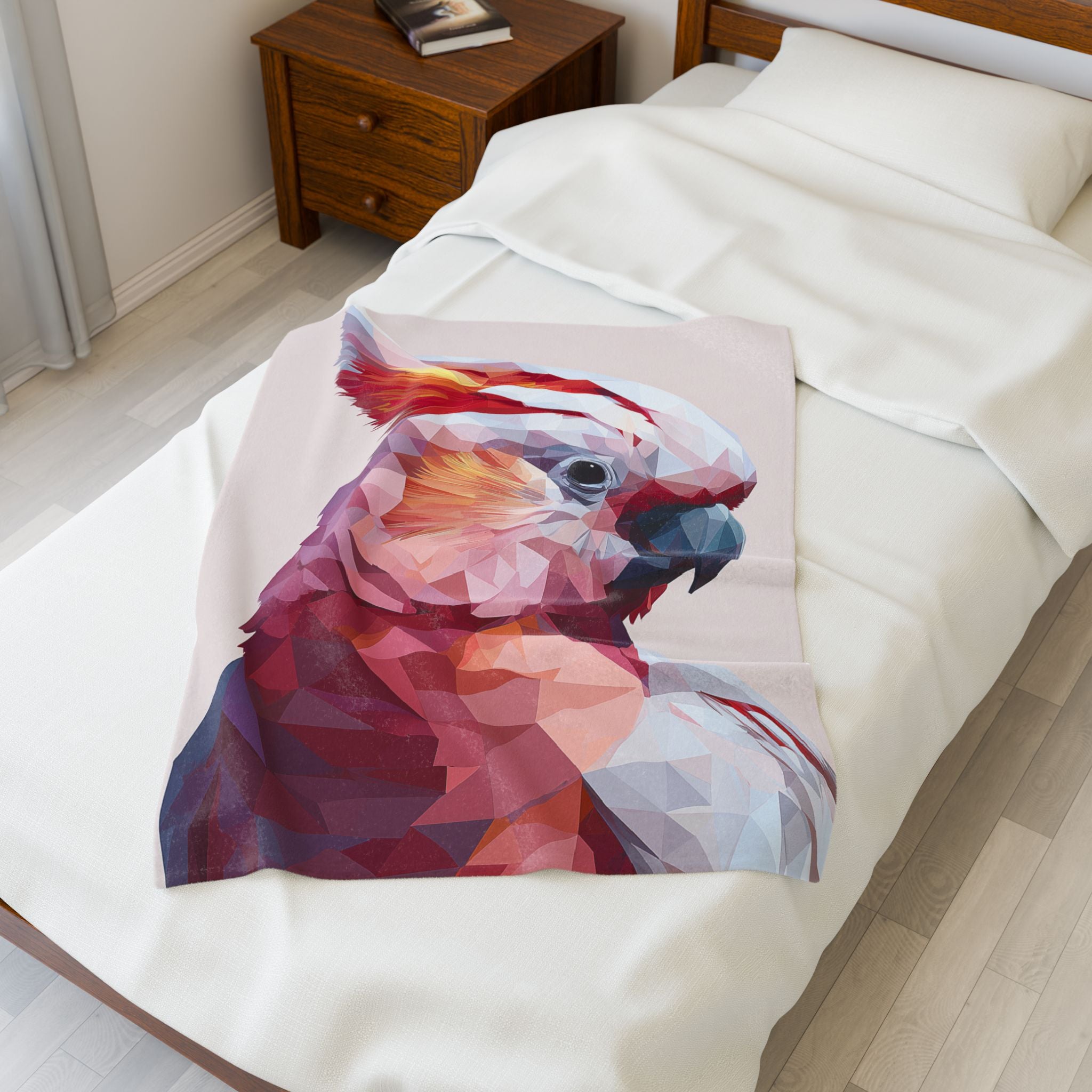 Prismatic Cockatoo Quilt Cover, Doona Cover, Duvet : Geometric Bird Portrait, Modern Polygon Art Style   |    Custom Orders Available