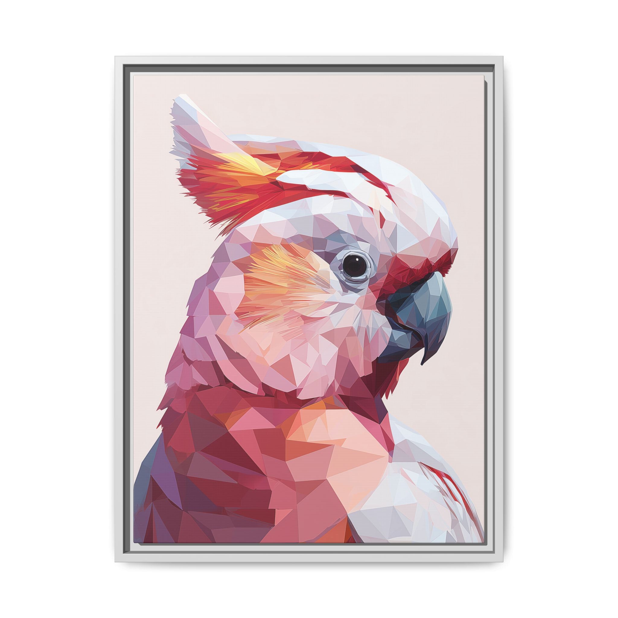 Prismatic Cockatoo: Geometric Bird Portrait, Low-Poly Digital Art   |  Personalized & Custom Orders Available