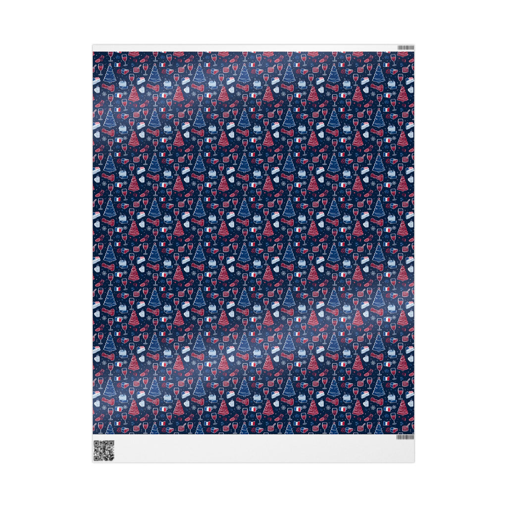 Wrapping Paper Roll French Themed— Festive Cozy Socks & Sweaters Pattern, Navy Holiday Gift Wrap