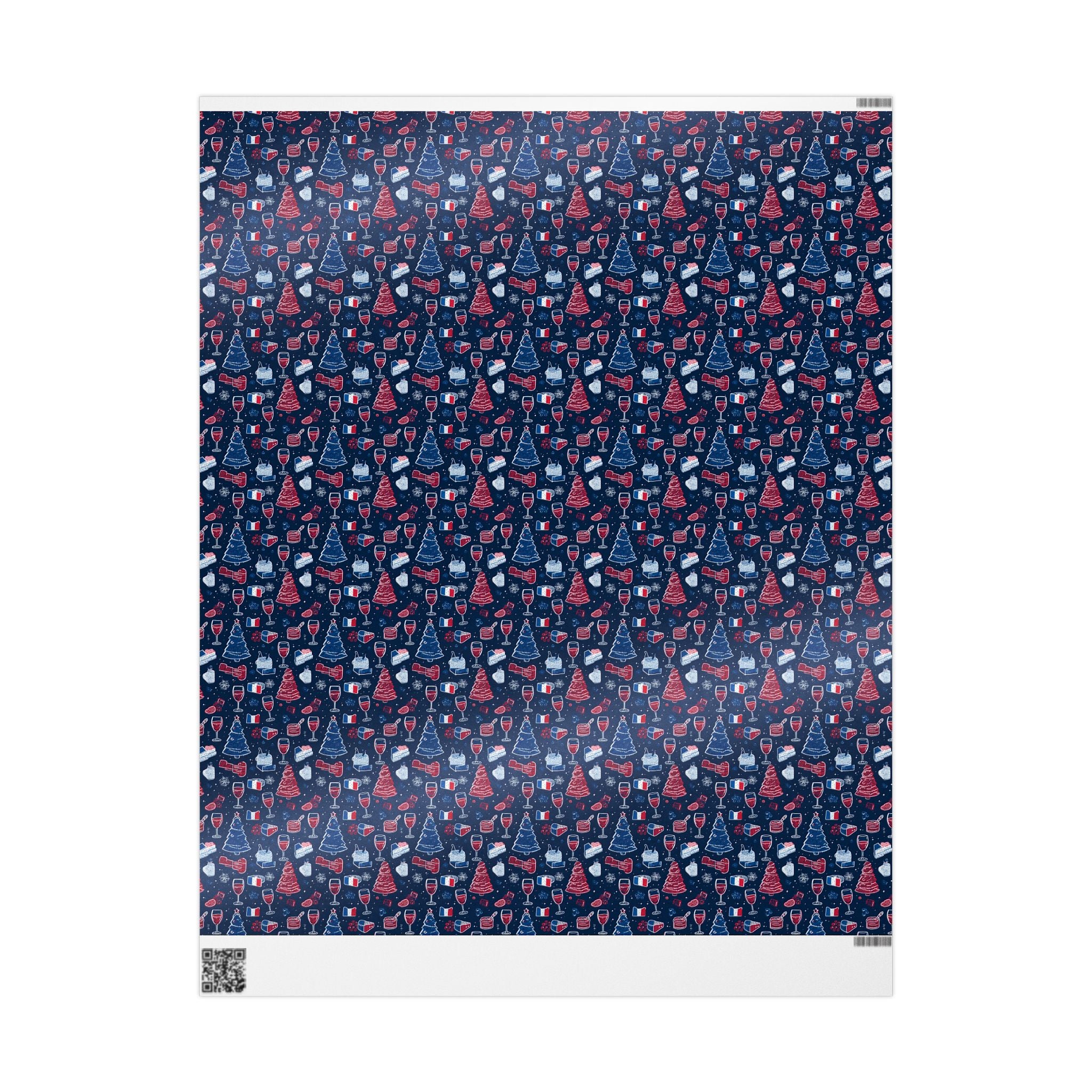Wrapping Paper Roll French Themed— Festive Cozy Socks & Sweaters Pattern, Navy Holiday Gift Wrap
