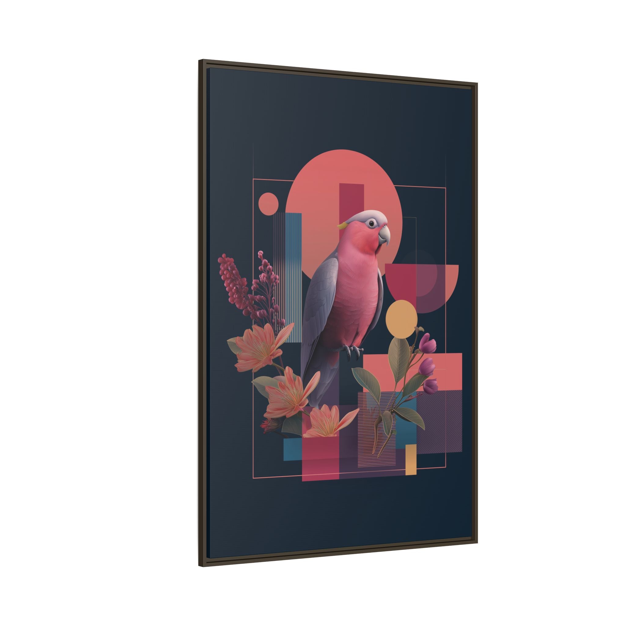 Galah Geometric Framed Print : Stylized Digital Cockatoo Portrait, Contemporary Abstract Botanical    |   Custom Orders Accepted