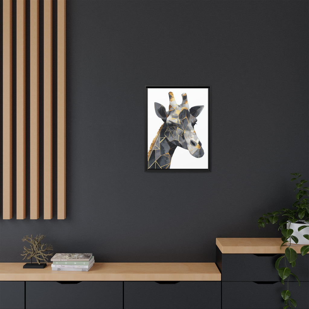 Geometric Giraffe Mosaic Framed Print : Contemporary Cubist Animal Portrait, Metallic Gold Angular Design   |   Custom Orders Available