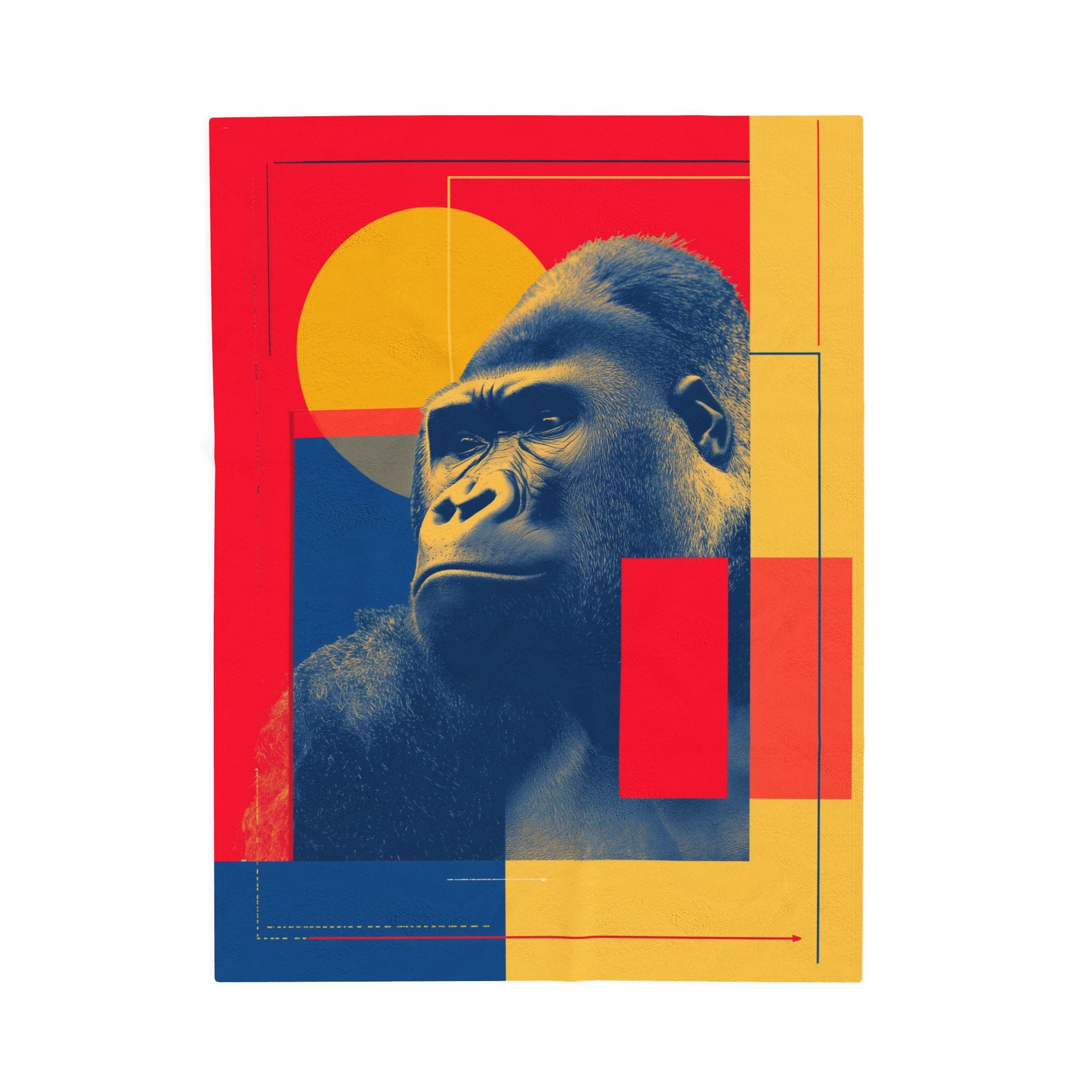 Geometric Gorilla Plush Blanket : Gorilla Portrait, Modern Art Design, Duotone Animal Graphic   |  Personalized & Custom Orders Available