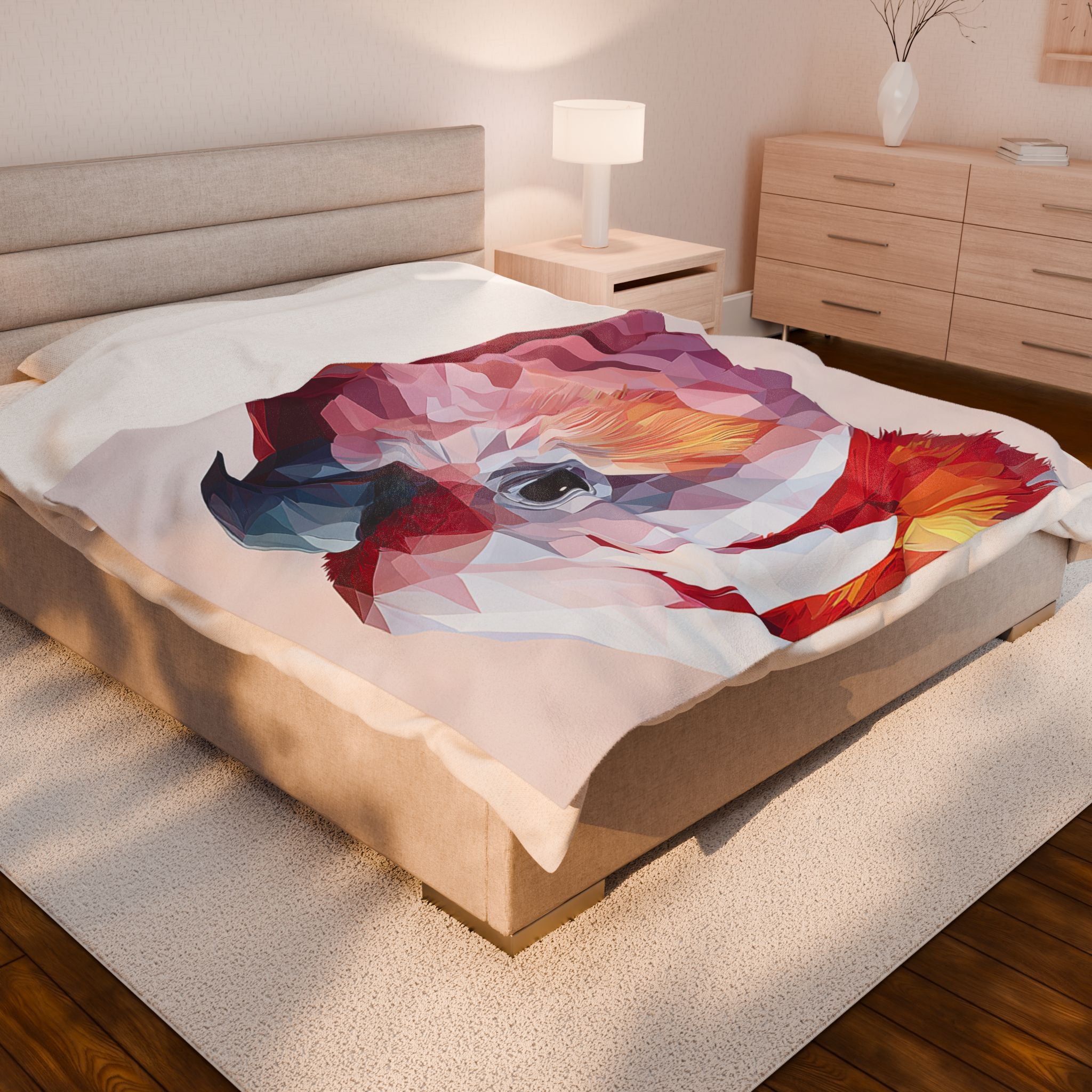 Prismatic Cockatoo Quilt Cover, Doona Cover, Duvet : Geometric Bird Portrait, Modern Polygon Art Style   |    Custom Orders Available