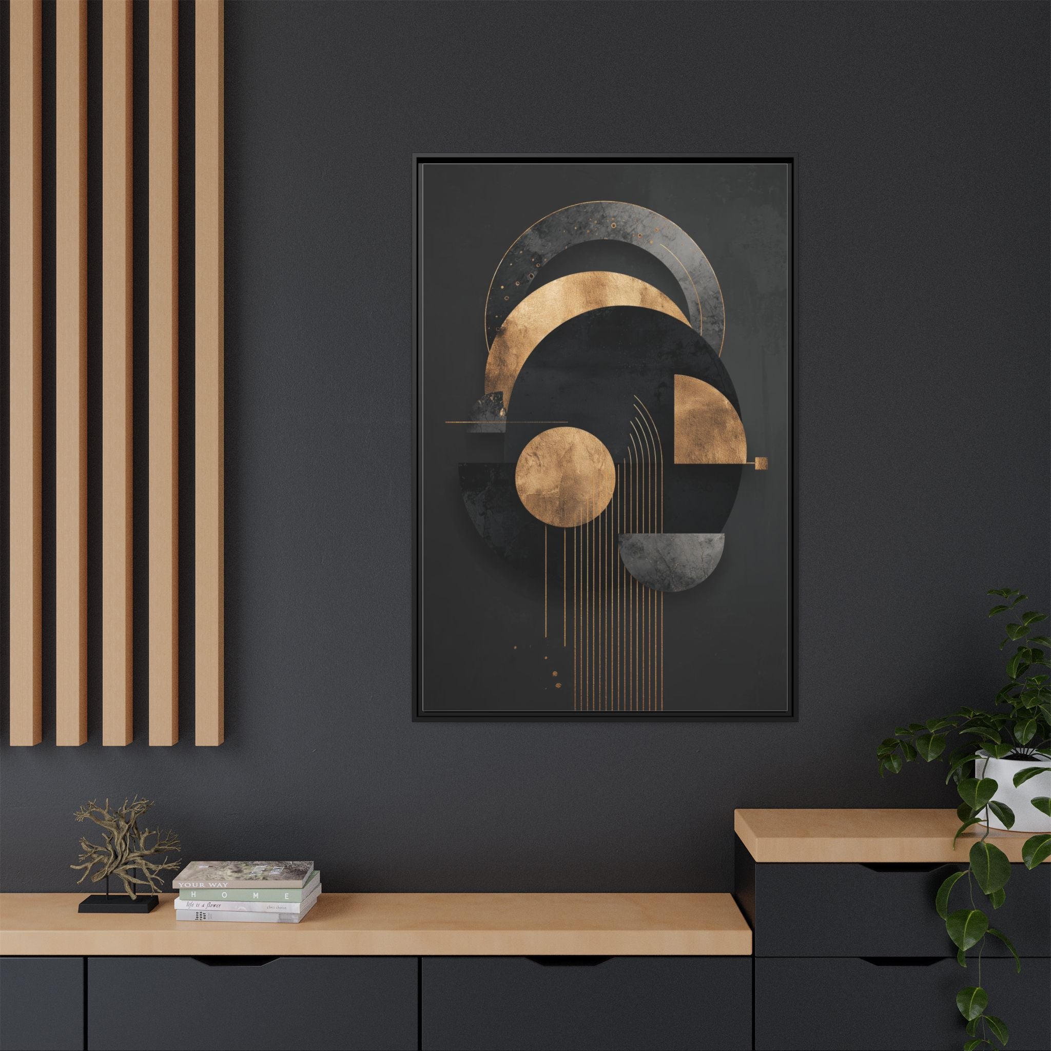 Geometric Resonance: Abstract Gold and Black Design, Minimalist Architectural Art, Modern Metallic Composition   |   Custom Orders Accepted