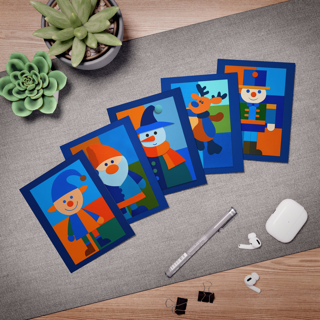 Christmas Greeting Cards, 5-Pack Blue Toned Holiday Cards