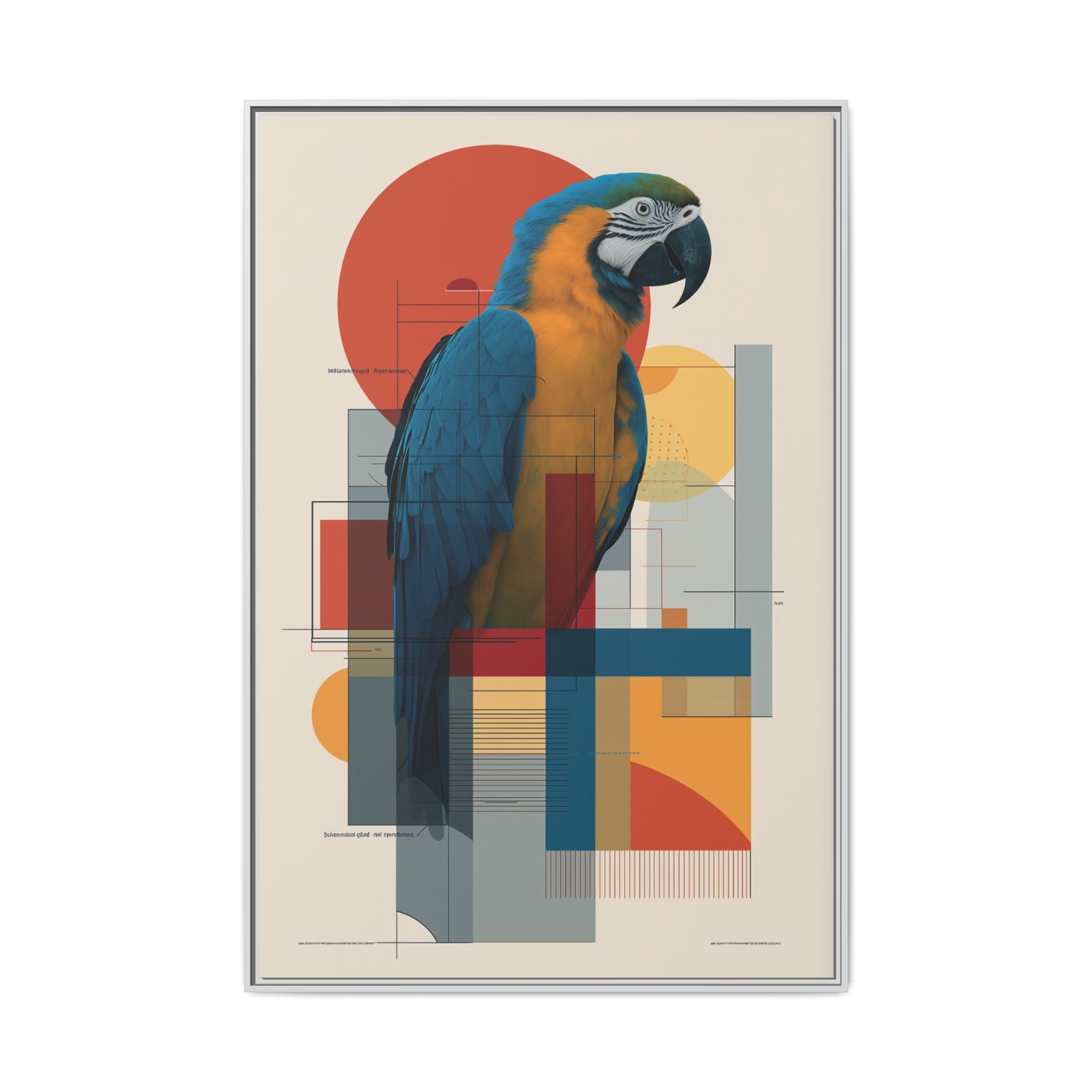 Macaw in Geometric Harmony: Modern Avian Portrait, Architectural Abstract Composition   |    Custom Orders Available