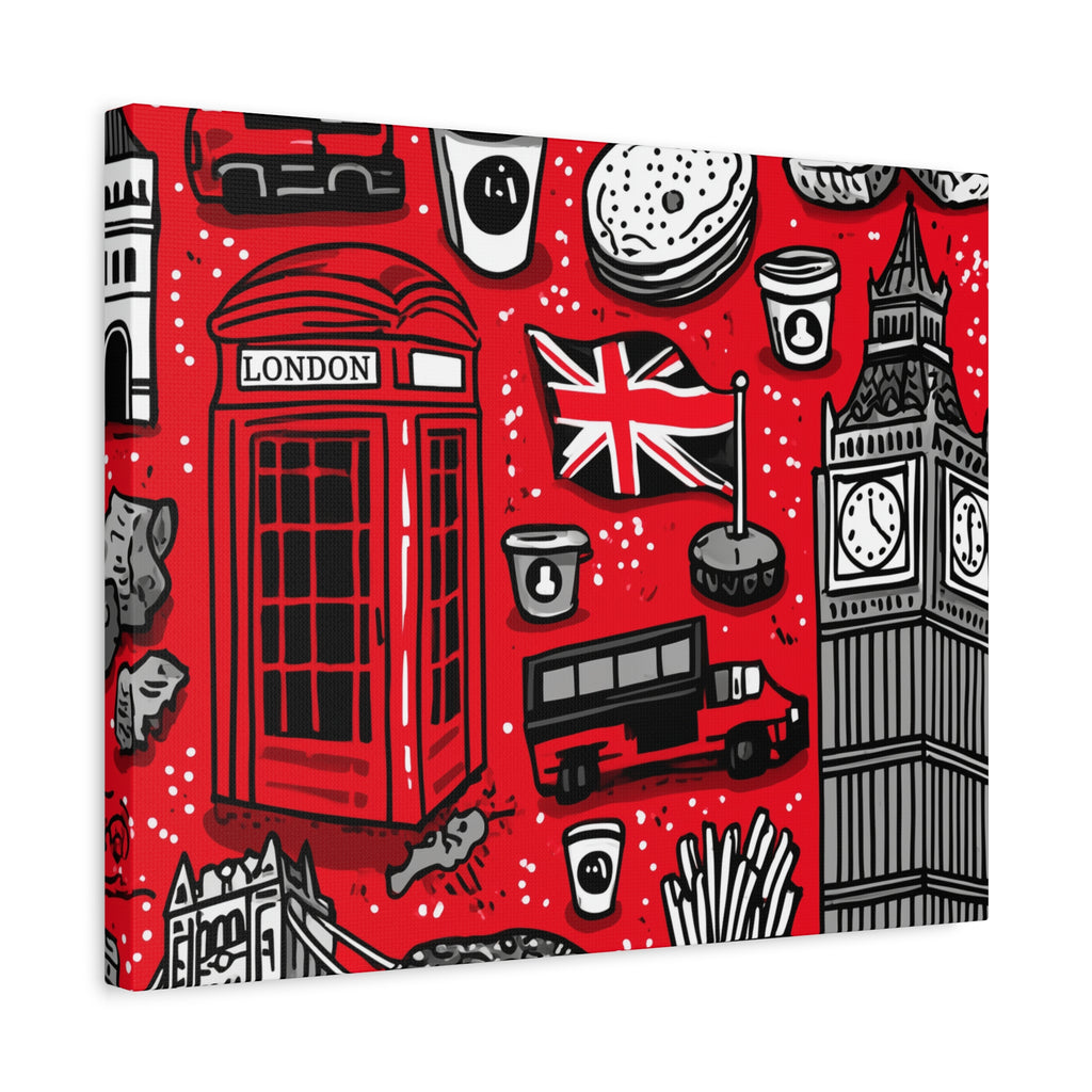 London-Themed Canvas Art, Wall Decor, Home Office Artwork, UK Travel Gift, British Culture Decor, Red and Black Design