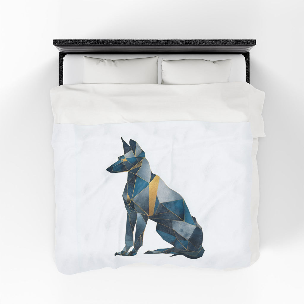 Velveteen Plush Blanket, Geometric Dog Duvet Cover, Soft Cozy Throw, Animal Lover Gift, Bedding Set, Home Decor Accent