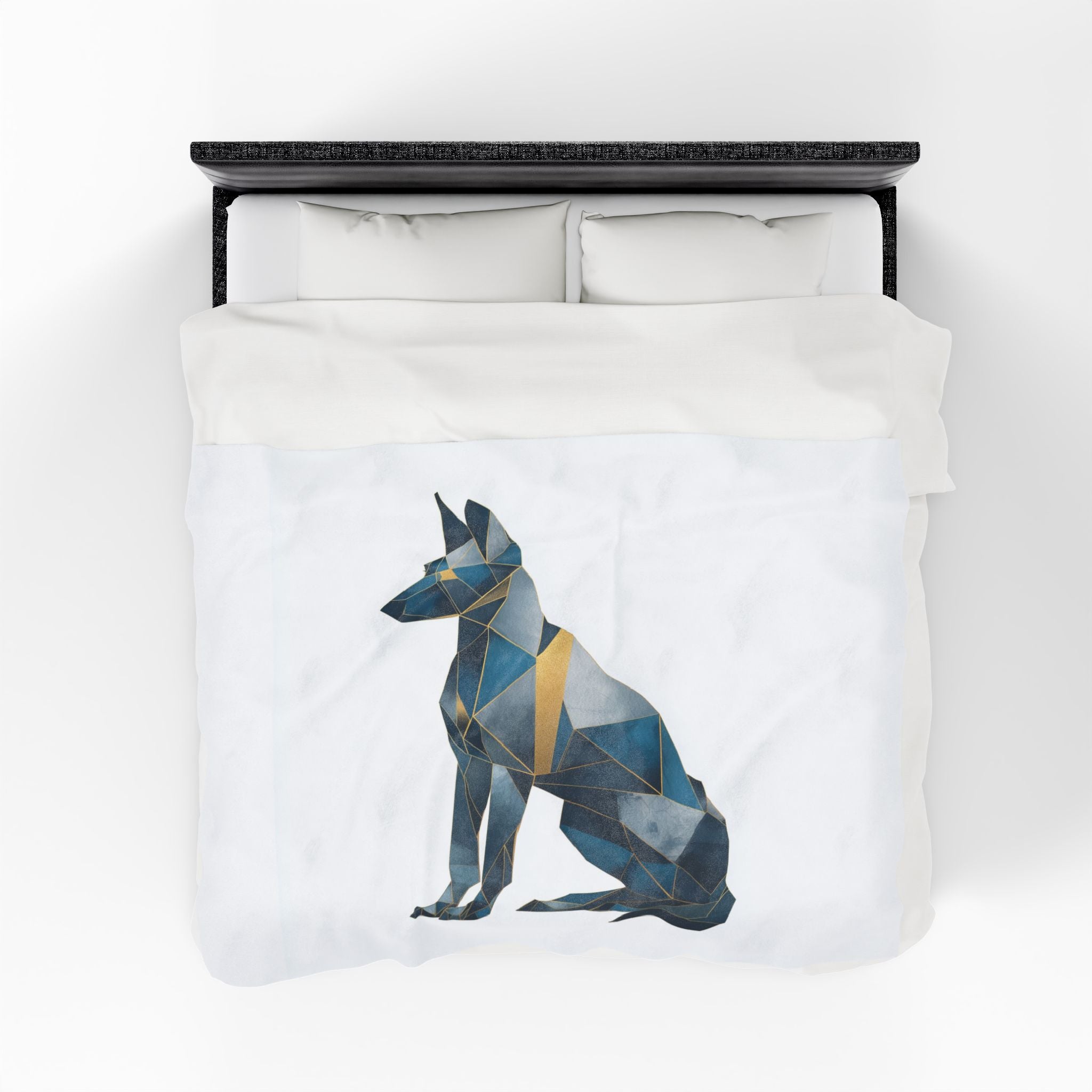 Velveteen Plush Blanket, Geometric Dog Duvet Cover, Soft Cozy Throw, Animal Lover Gift, Bedding Set, Home Decor Accent