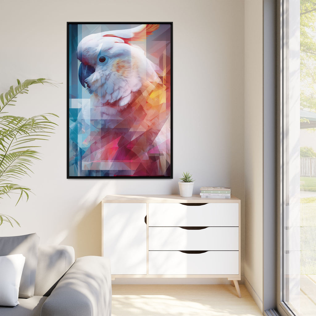 Fractured Cockatoo Framed Print: Geometric Wildlife Art, Low-Poly Digital Illustration   |  Personalized & Custom Orders Available