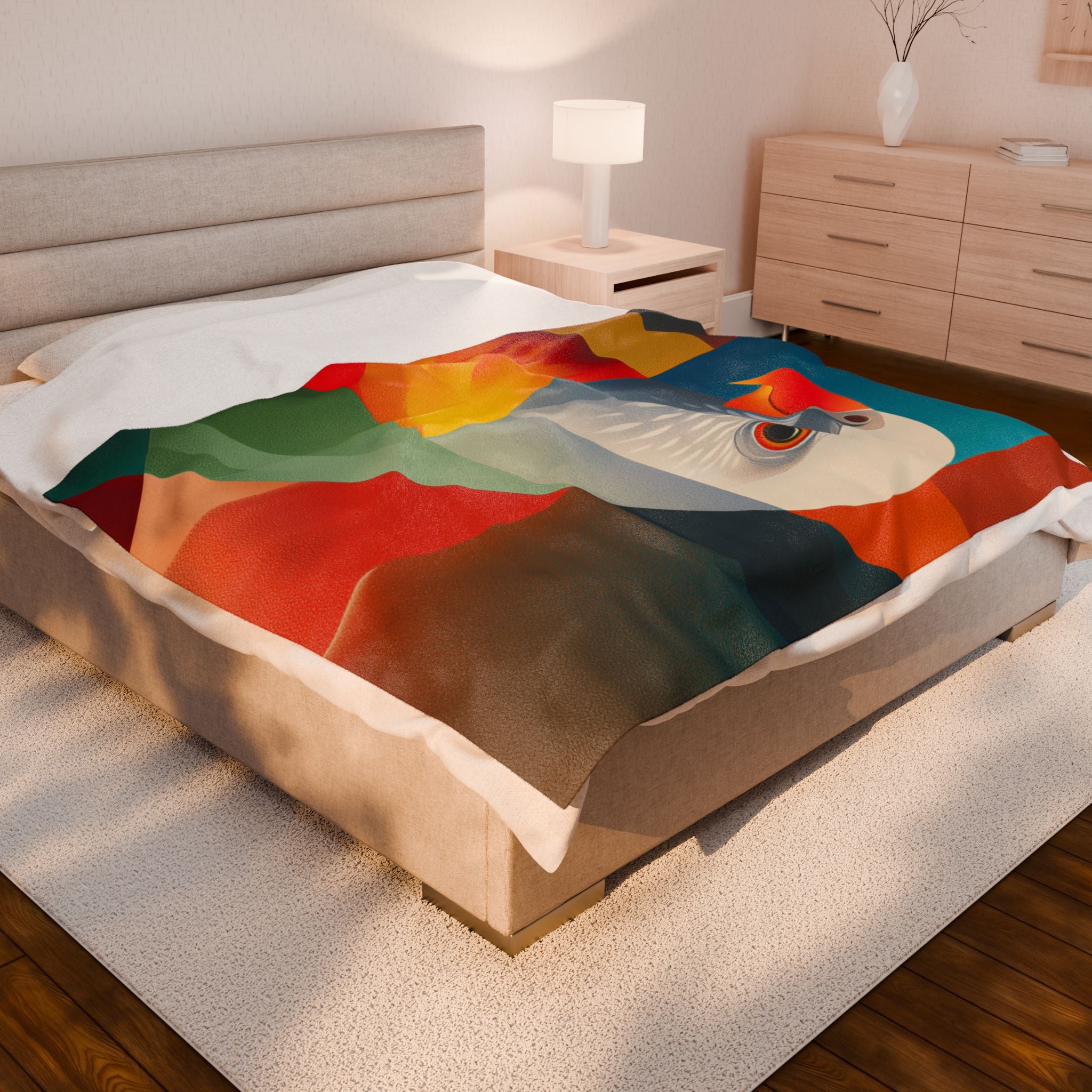 Cubist Parrot Quilt Cover, Doona Cover, Duvet : Geometric Avian Composition, Modernist Digital Art   |    Custom Orders Available