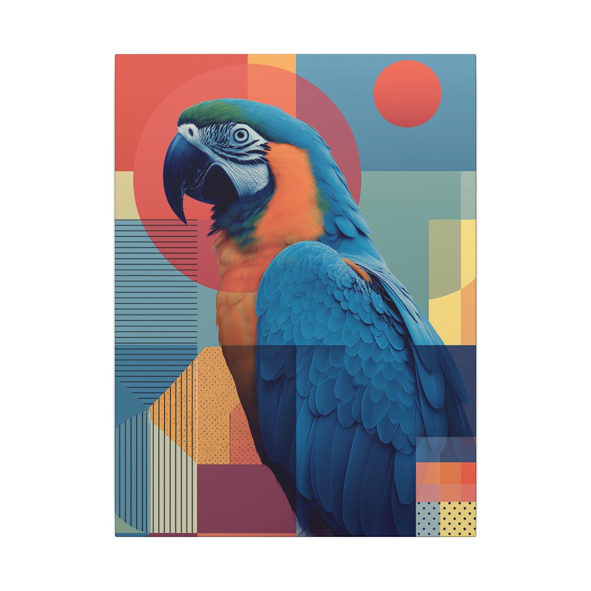 Macaw Mosaic: Mid-Century Modern Bird Portrait, Geometric Abstract Design   |    Custom Orders Available