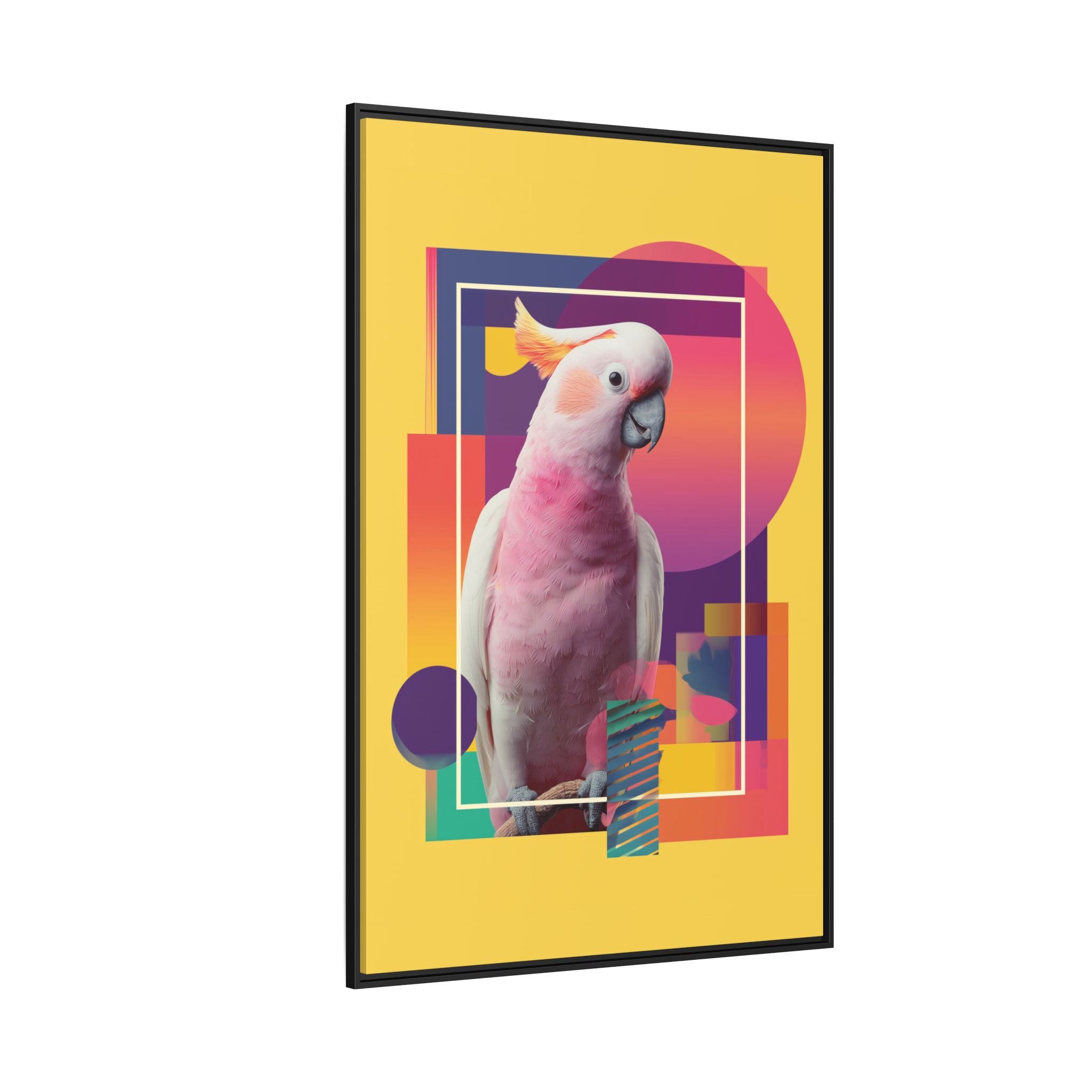 Framed Print, Cockatoo Abstract Geometric Wall Art, Matte Canvas, Colorful Bird Poster, Modern Home Decor, Tropical Animal Painting, Unique