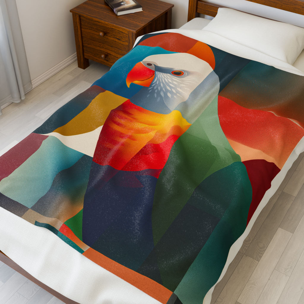 Cubist Parrot Quilt Cover, Doona Cover, Duvet : Geometric Avian Composition, Modernist Digital Art   |    Custom Orders Available