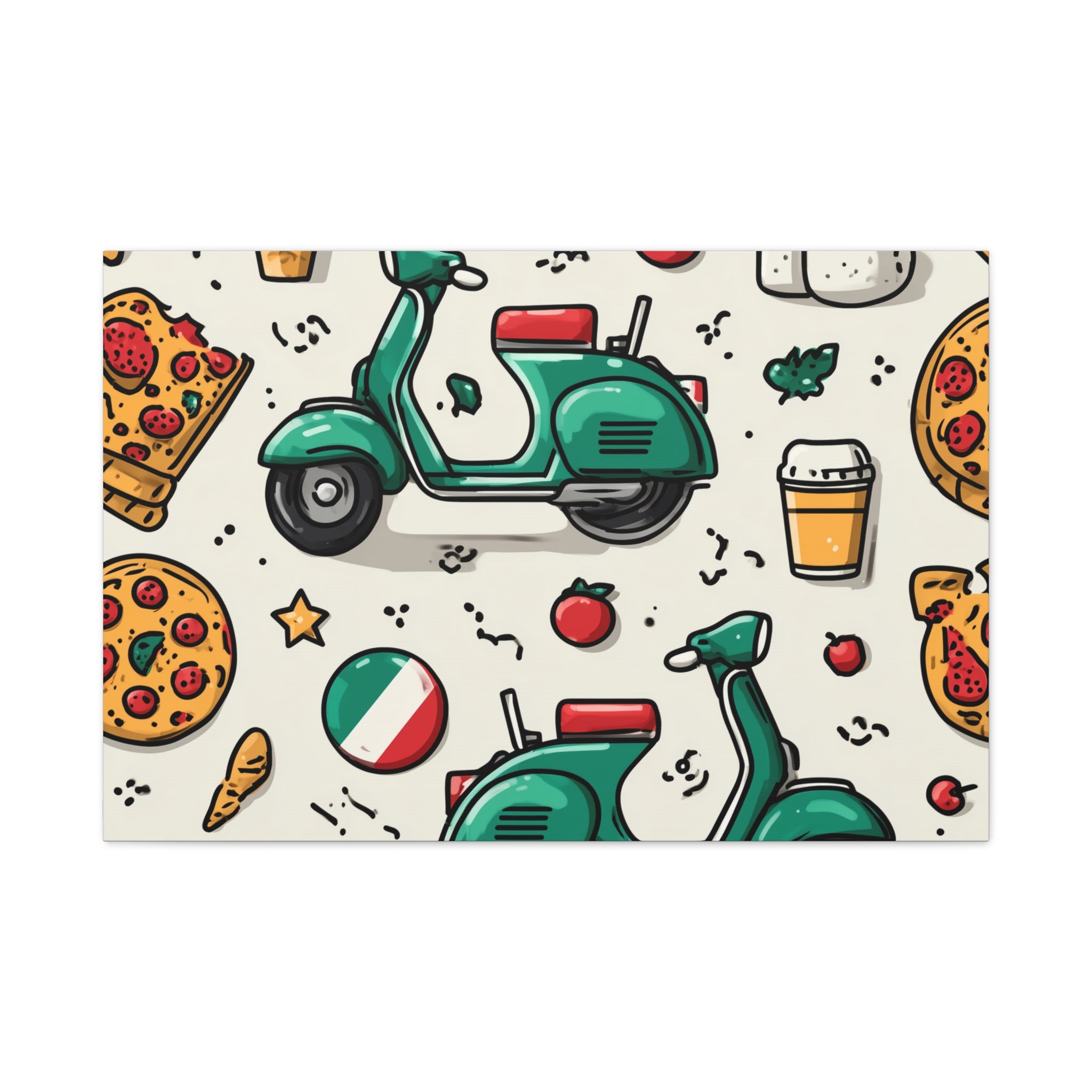 Vibrant Travel Nostalgia Canvas Art, Scooter Decor, Foodie Wall Art, Fun Home Decor, Gift for Adventurers, Kitchen Wall Hanging