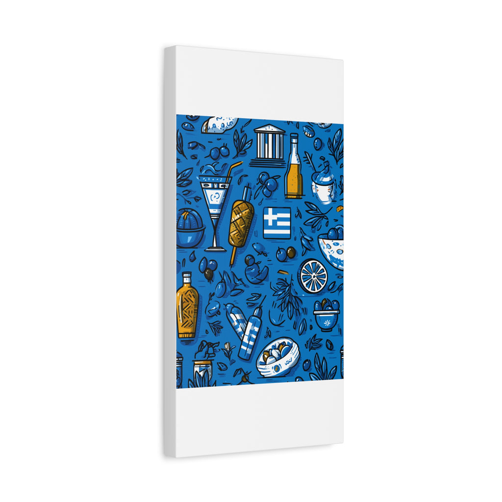 Vibrant Canvas Wall Art, Blue Mediterranean Theme, Kitchen Decor, Greek Party Decor, Olive and Drink Motif