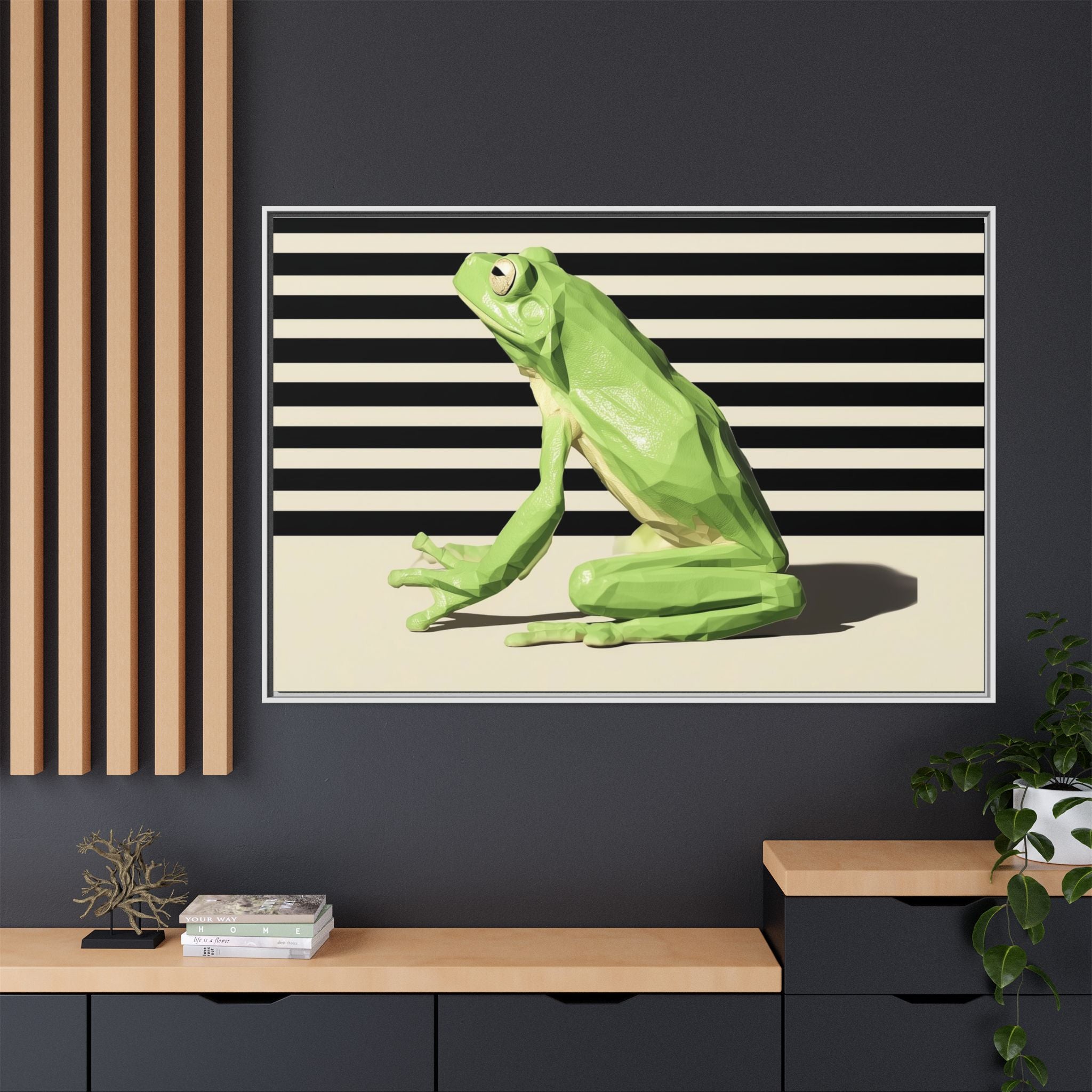 Geometric Frog Framed Print : Low-Poly Amphibian Design, Contemporary Minimalist Art   |  Personalized & Custom Orders Available