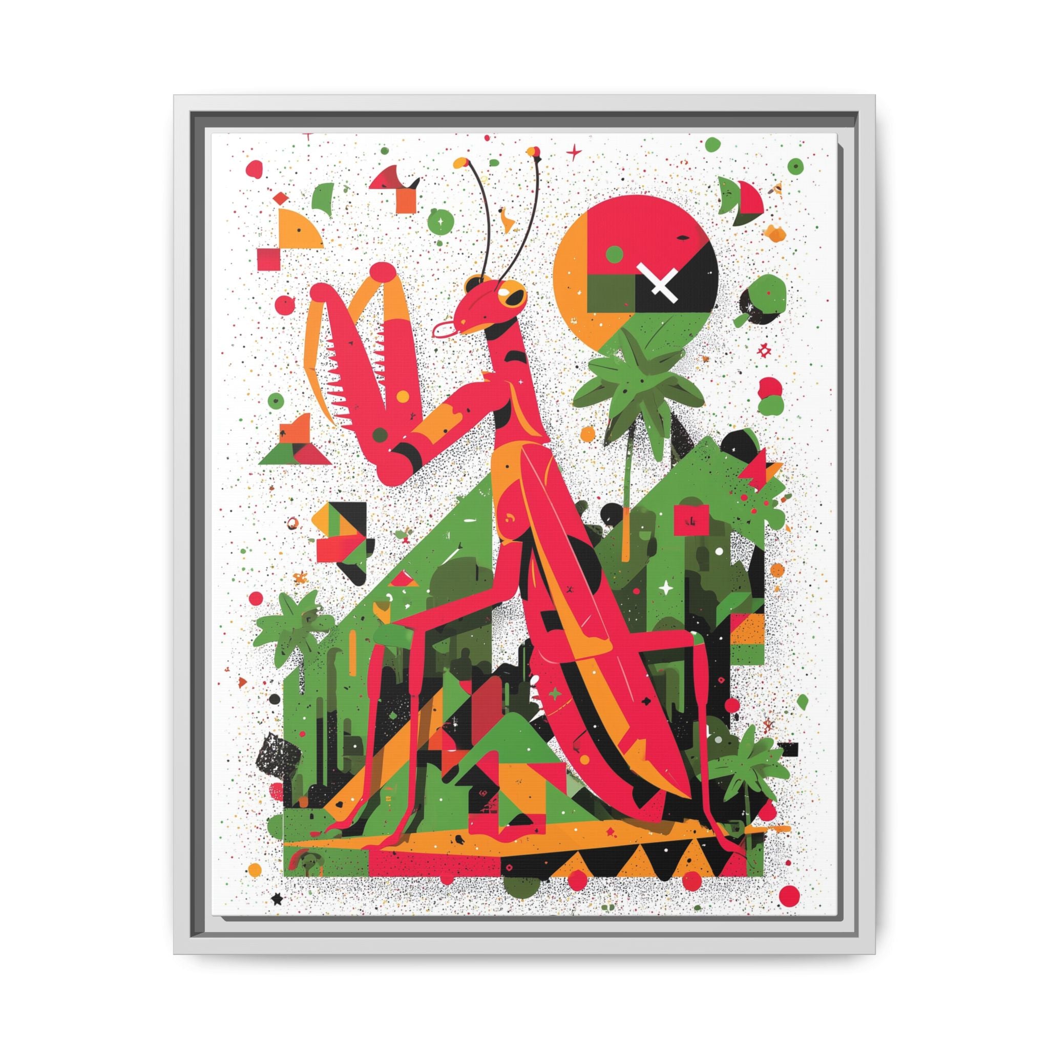 Praying Mantis Framed Print Geometric : Abstract Modernist Insect Art, Graphic Design Composition   |   Custom Orders Available