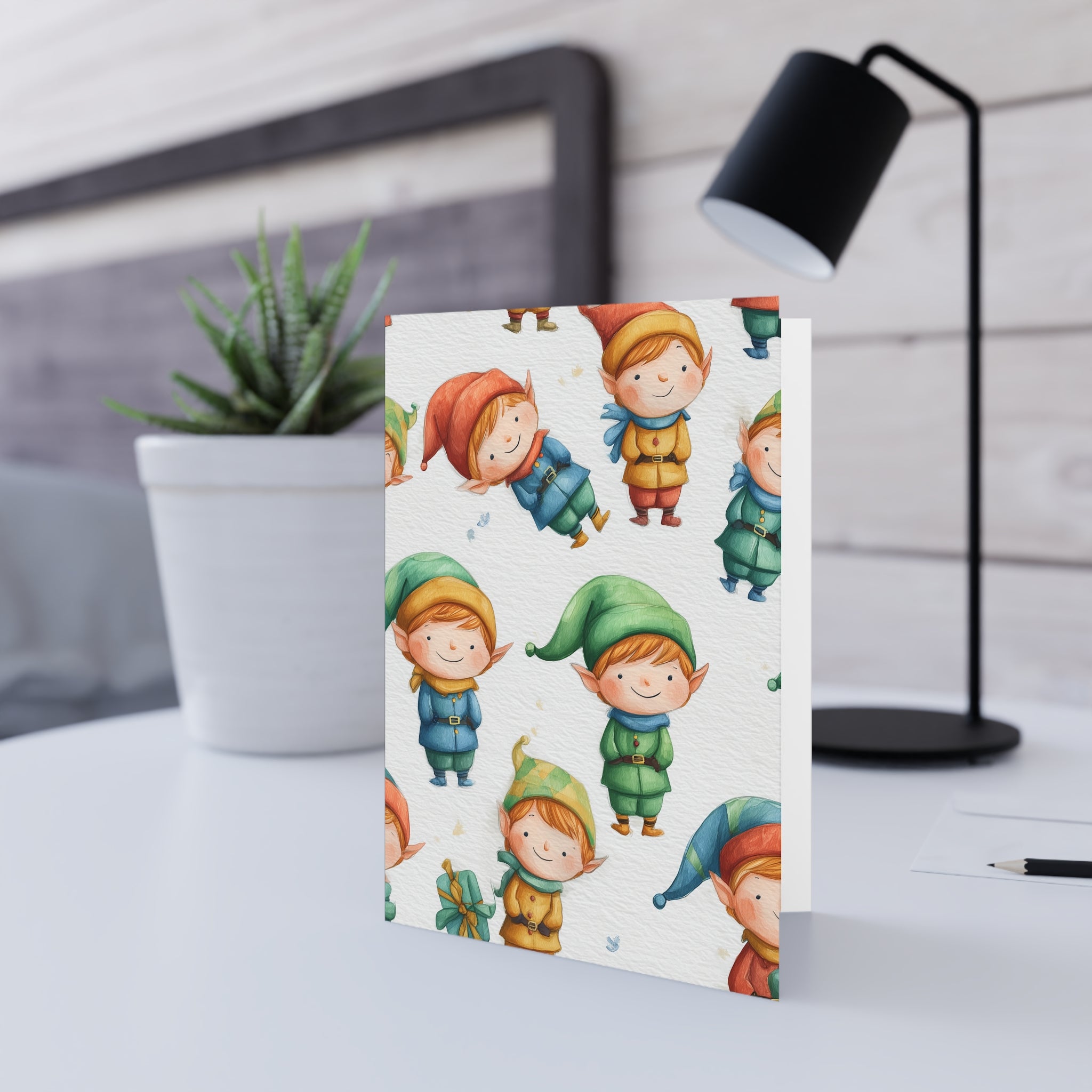 Cute Christmas Elf Pattern Greeting Cards — Holiday Note Cards for Kids & Family
