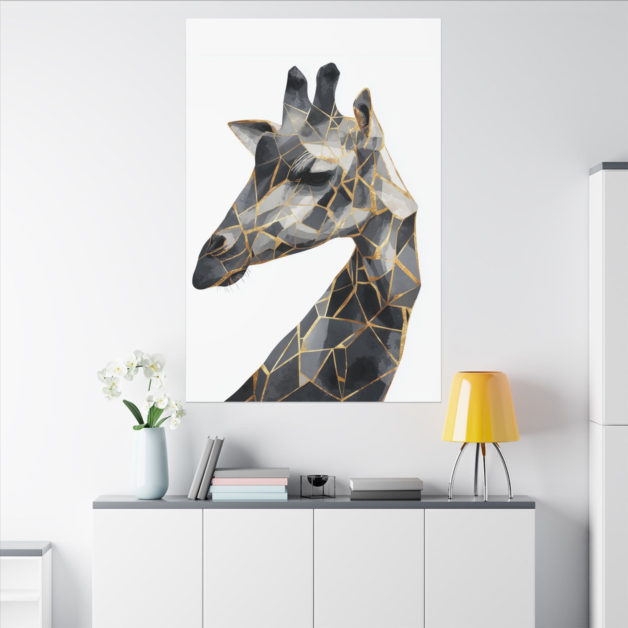 Geometric Giraffe: Modern Mosaic Art, Angular Wildlife Portrait, Monochromatic Polygon Design   |  Personalized & Custom Orders Available