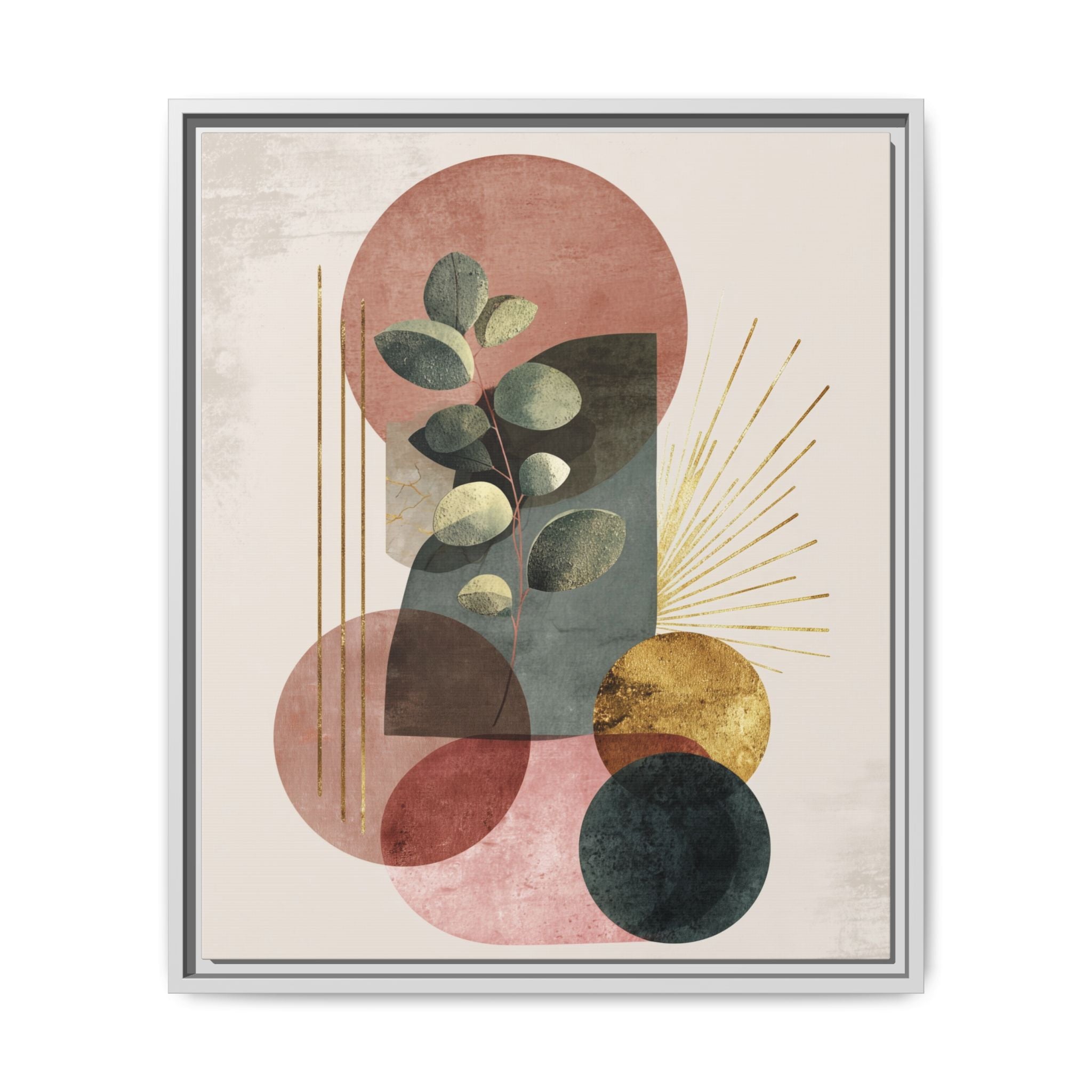 Botanical Geometric Symphony: Eucalyptus Harmony, Metallic Intersections, Modern Earth Tones   |   Custom Orders Accepted