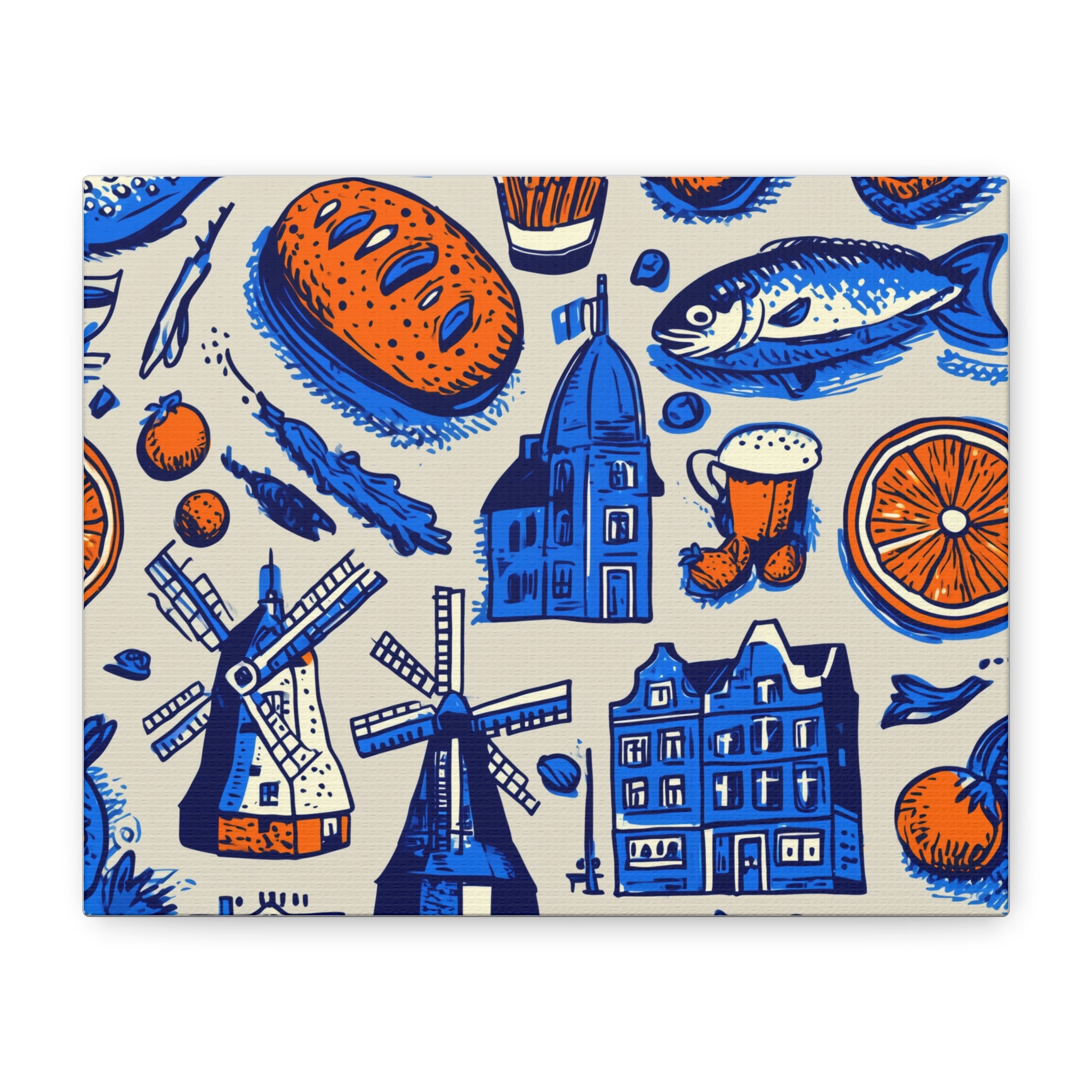 Dutch-Themed Matte Canvas Art Print, Wall Decor, Home Decor, Art Plaque, Gift for Food Lovers, Colorful Windmill Artwork