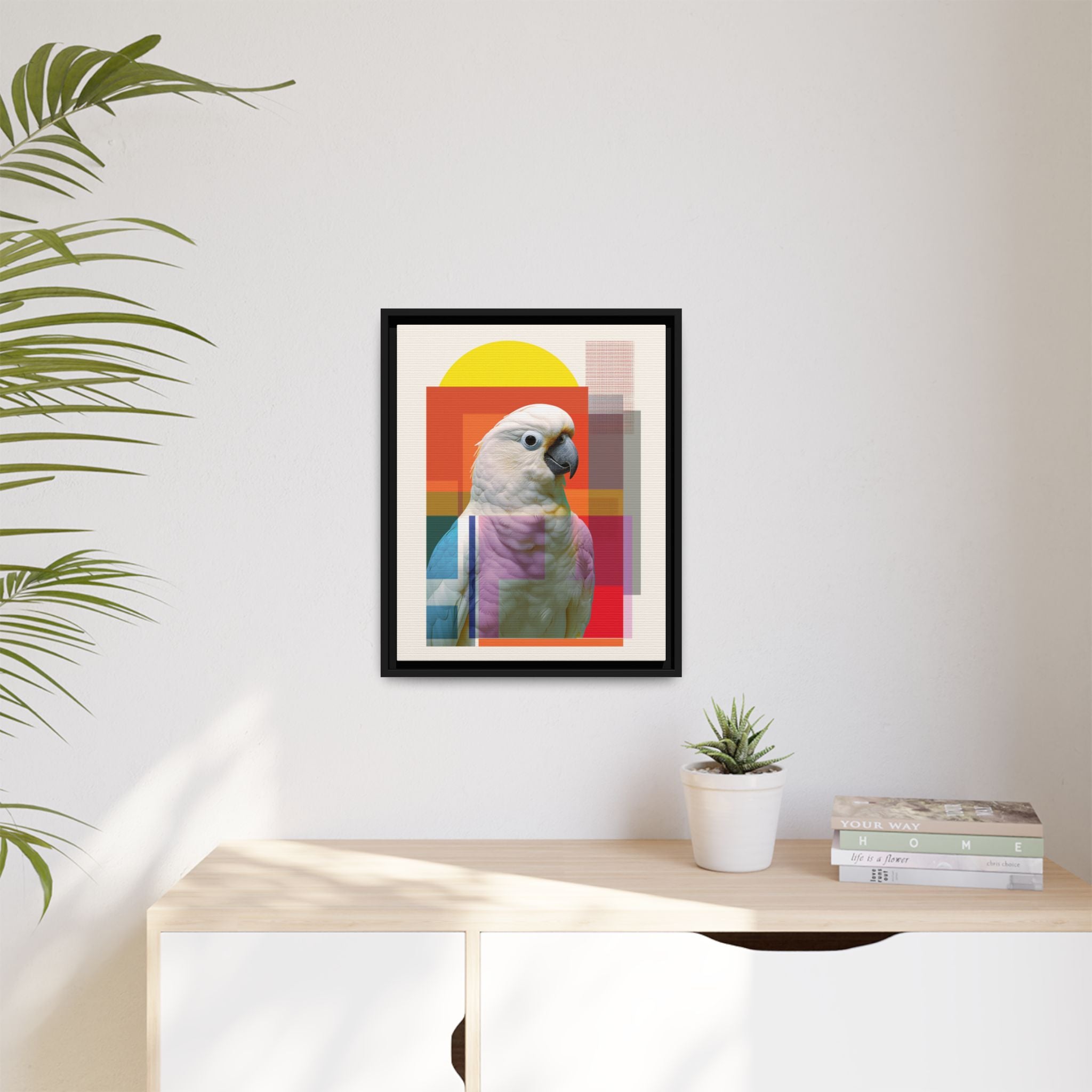 Cockatoo Chromatics Framed Print: Geometric Wildlife Portrait, Contemporary Art Print   |  Personalized & Custom Orders Available