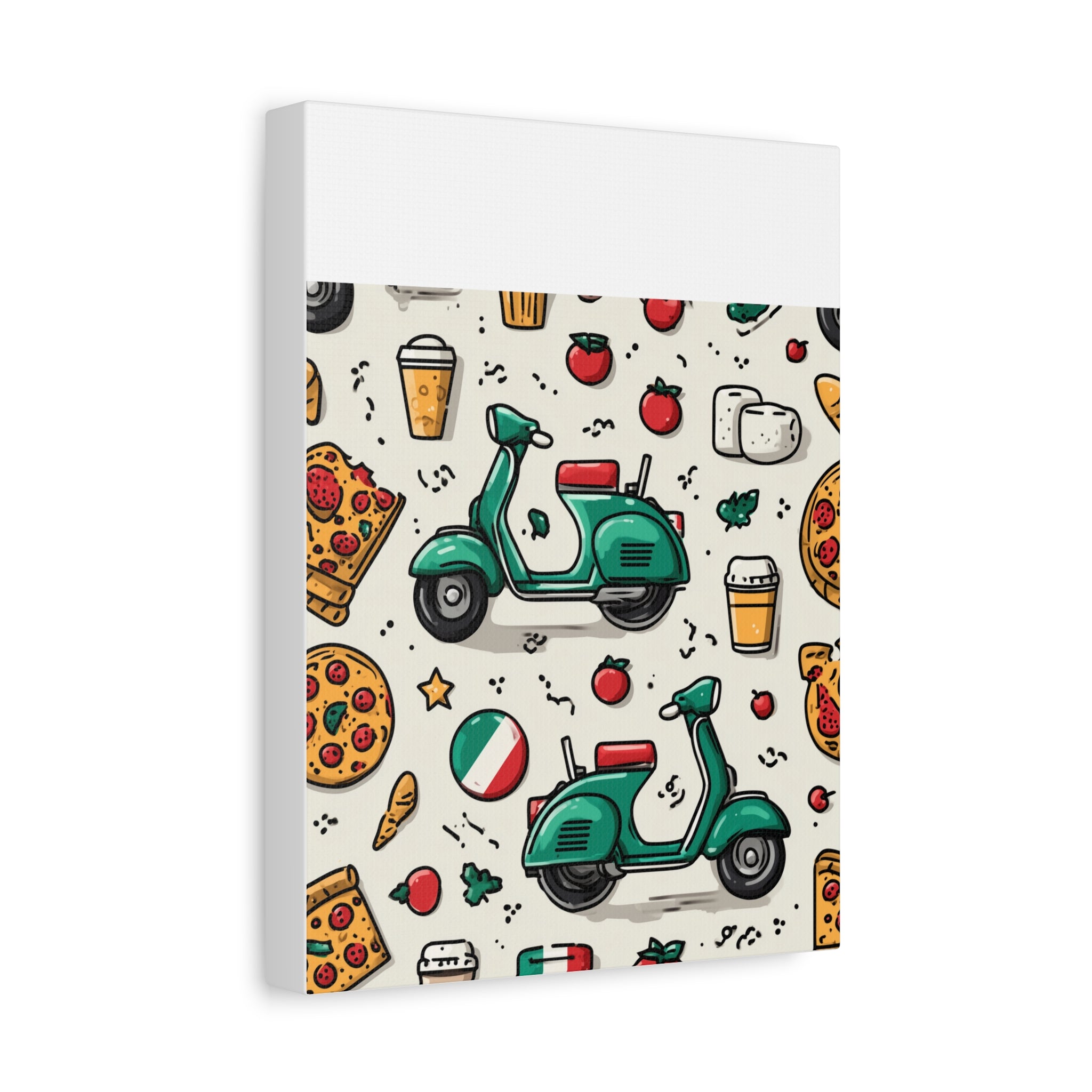 Vibrant Travel Nostalgia Canvas Art, Scooter Decor, Foodie Wall Art, Fun Home Decor, Gift for Adventurers, Kitchen Wall Hanging