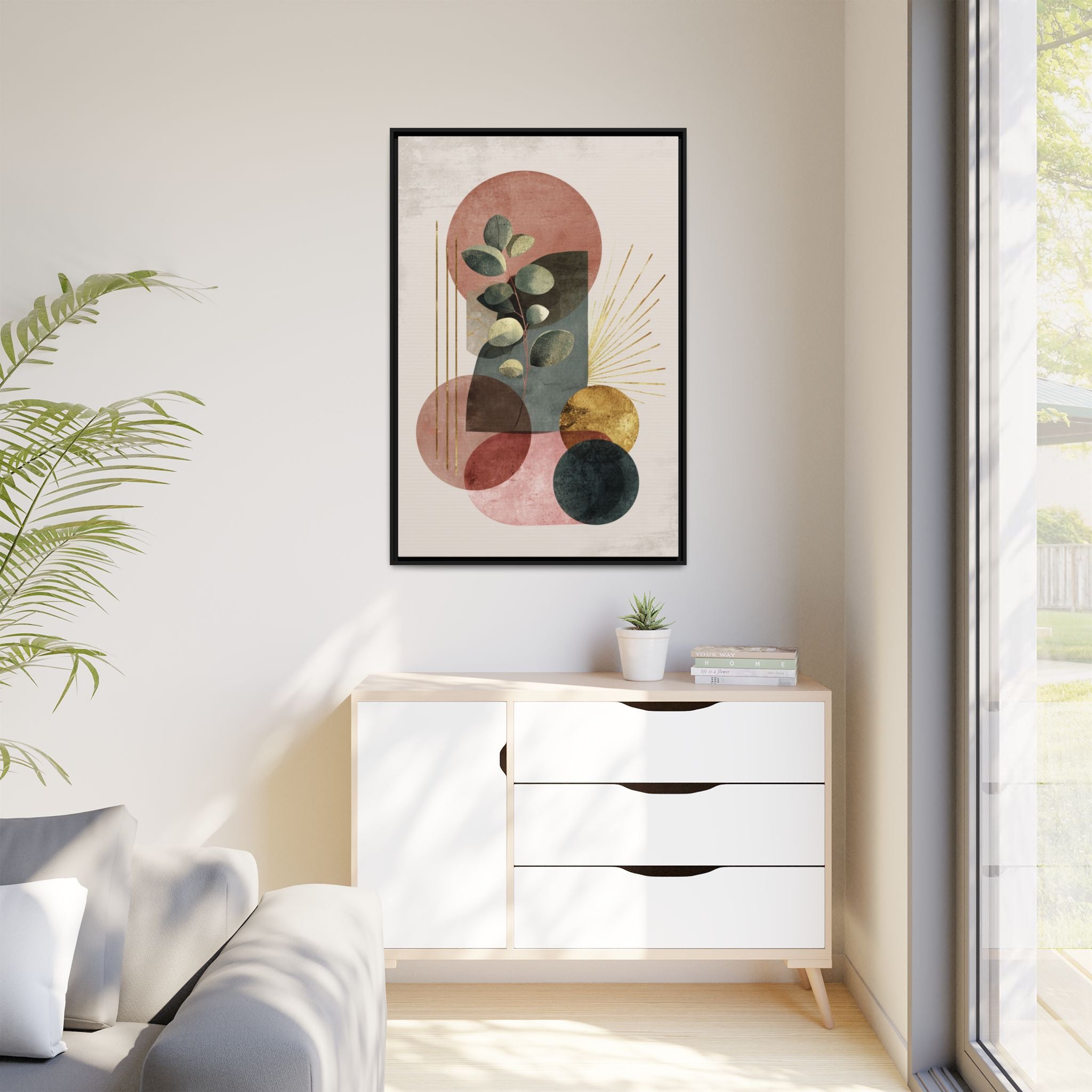 Botanical Geometric Symphony: Eucalyptus Harmony, Metallic Intersections, Modern Earth Tones   |   Custom Orders Accepted