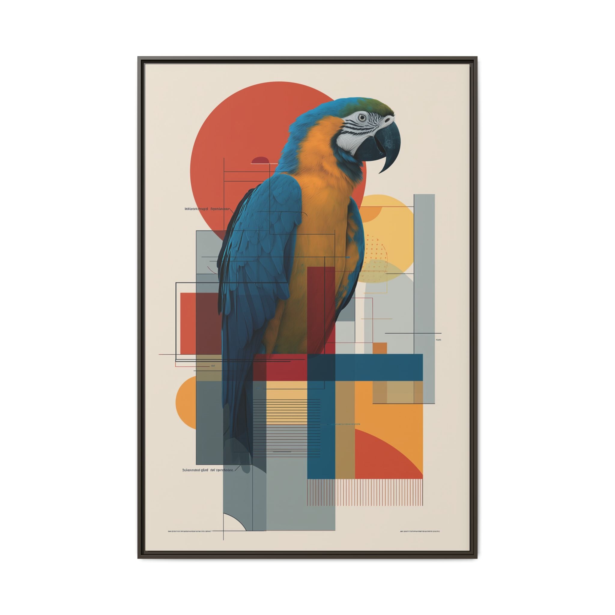 Macaw in Geometric Harmony: Modern Avian Portrait, Architectural Abstract Composition   |    Custom Orders Available